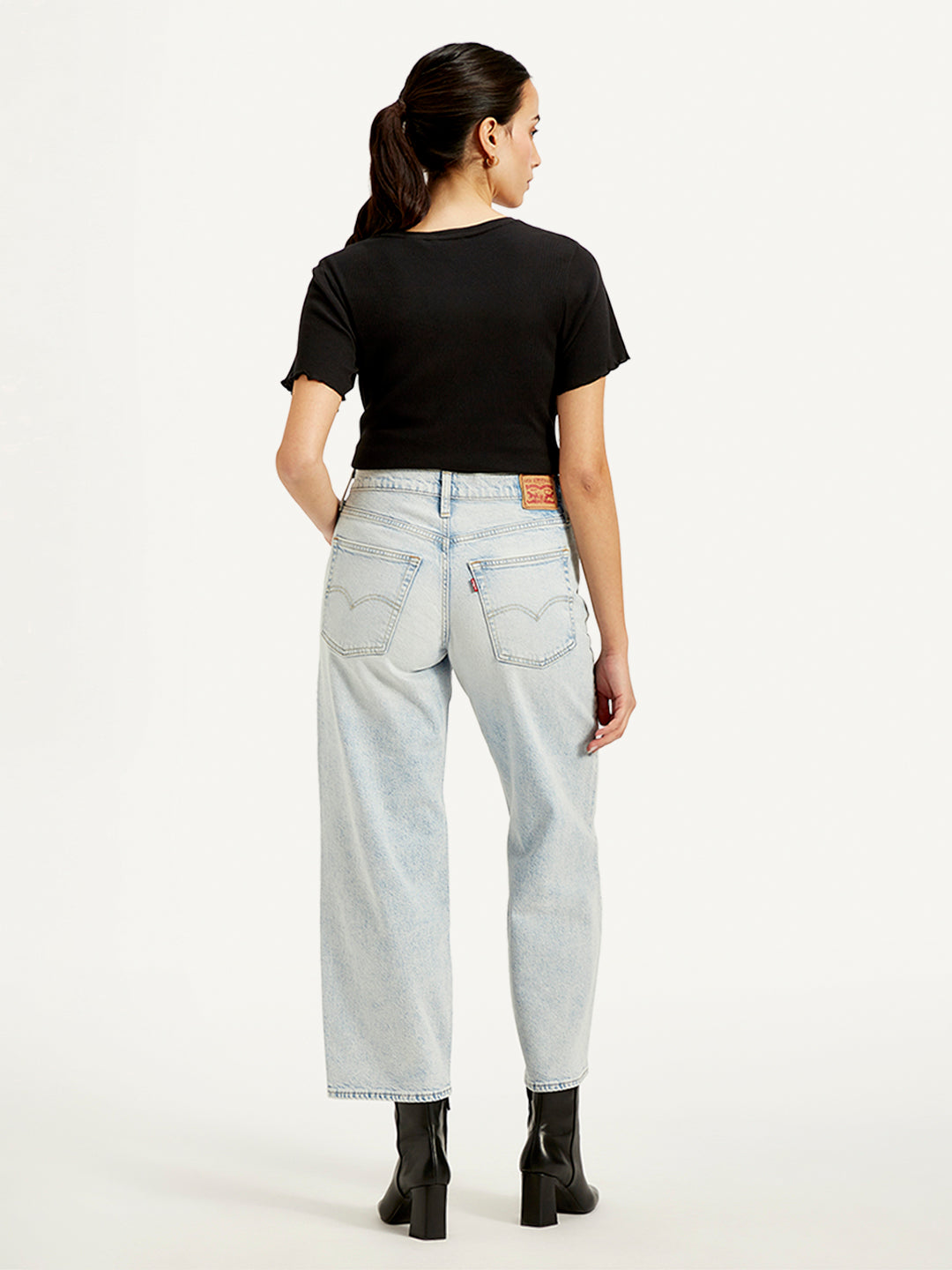 Women's Light Blue Baggy Dad Fit Mid Rise Jeans - Back View