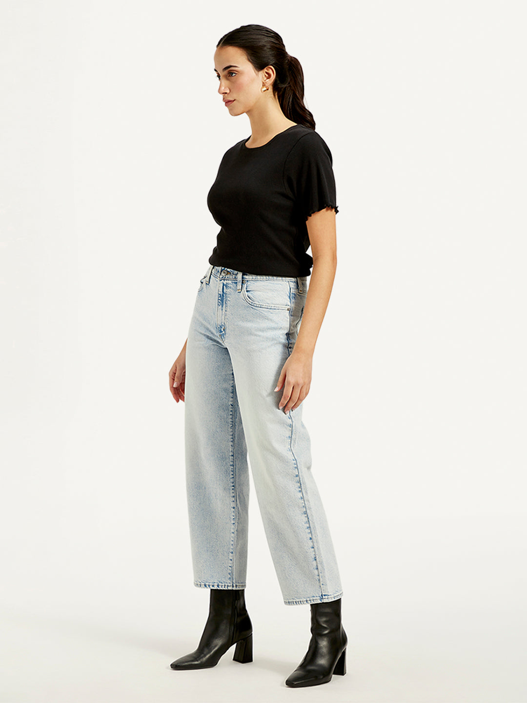 Women's Light Blue Baggy Dad Fit Mid Rise Jeans - Side View