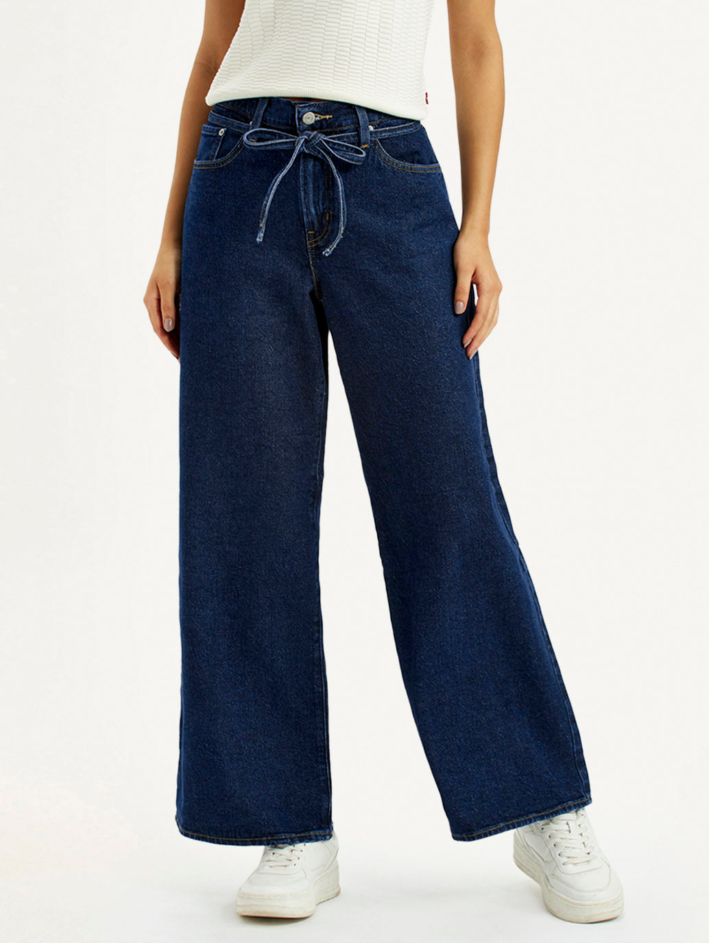 Women's Dark Blue XL Straight Loose Fit Mid Rise Jeans - Front View
