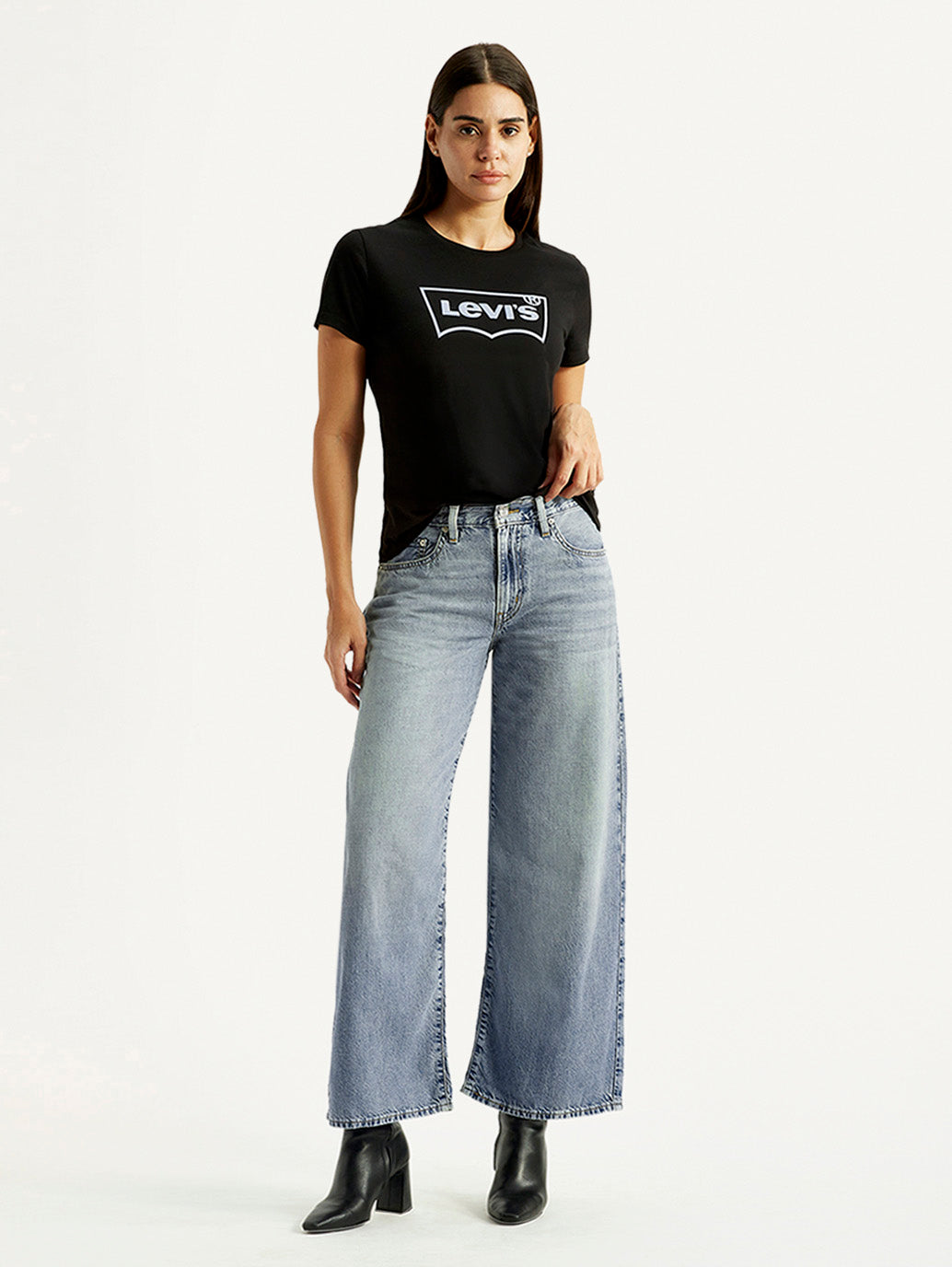 Women's Tinted Med Indigo XL Straight Loose Fit Mid Rise Jeans