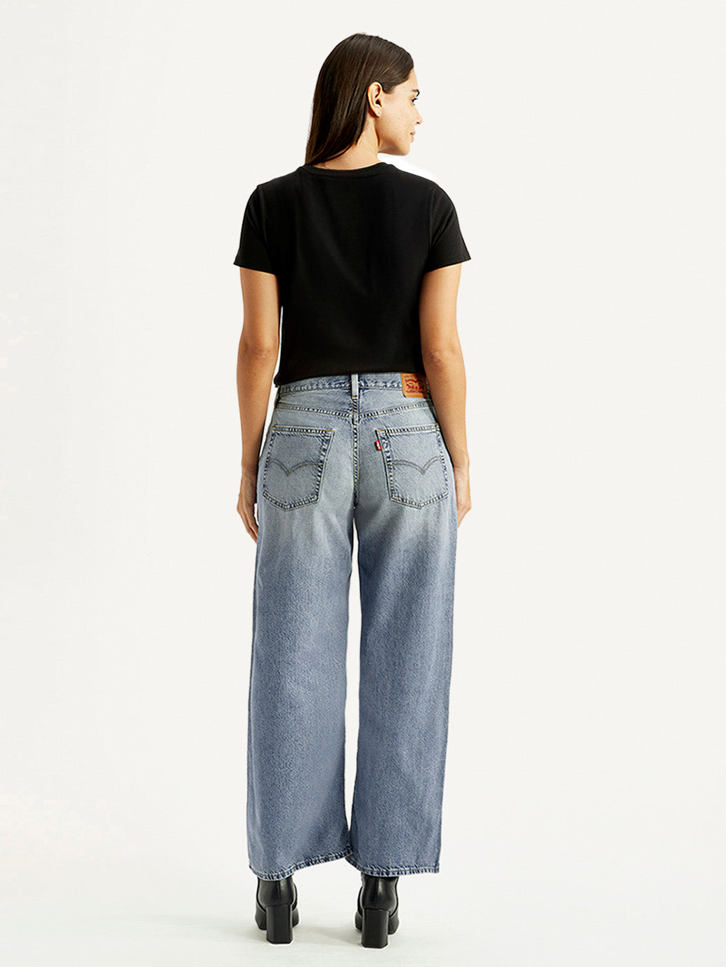 Women's Tinted Med Indigo XL Straight Loose Fit Mid Rise Jeans - Back View