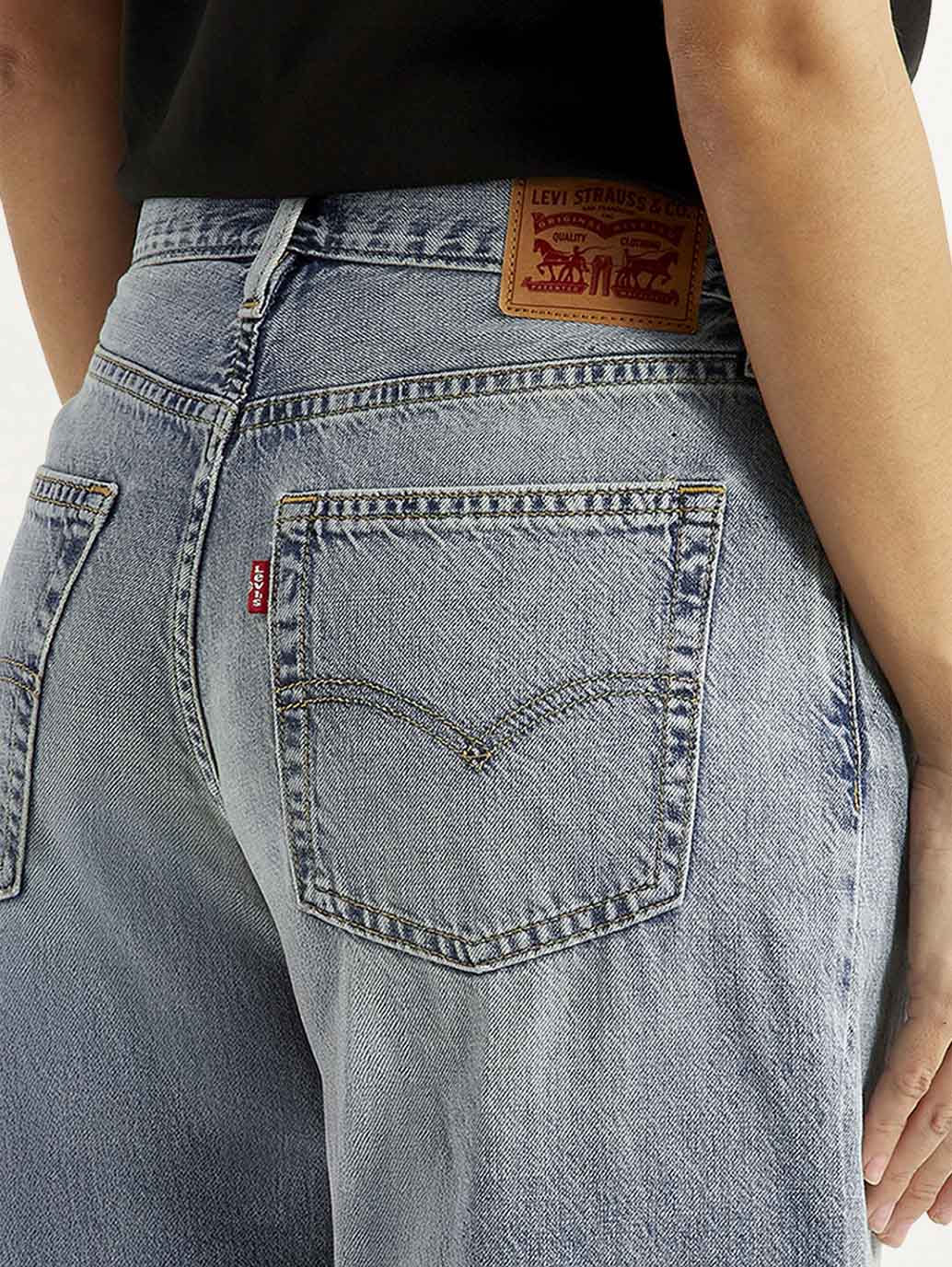 Women's Tinted Med Indigo XL Straight Loose Fit Mid Rise Jeans - Detail View
