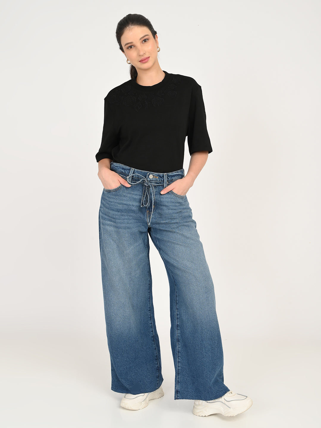 Women's Blue XL Straight Loose Fit Mid Rise Jeans - 6 View