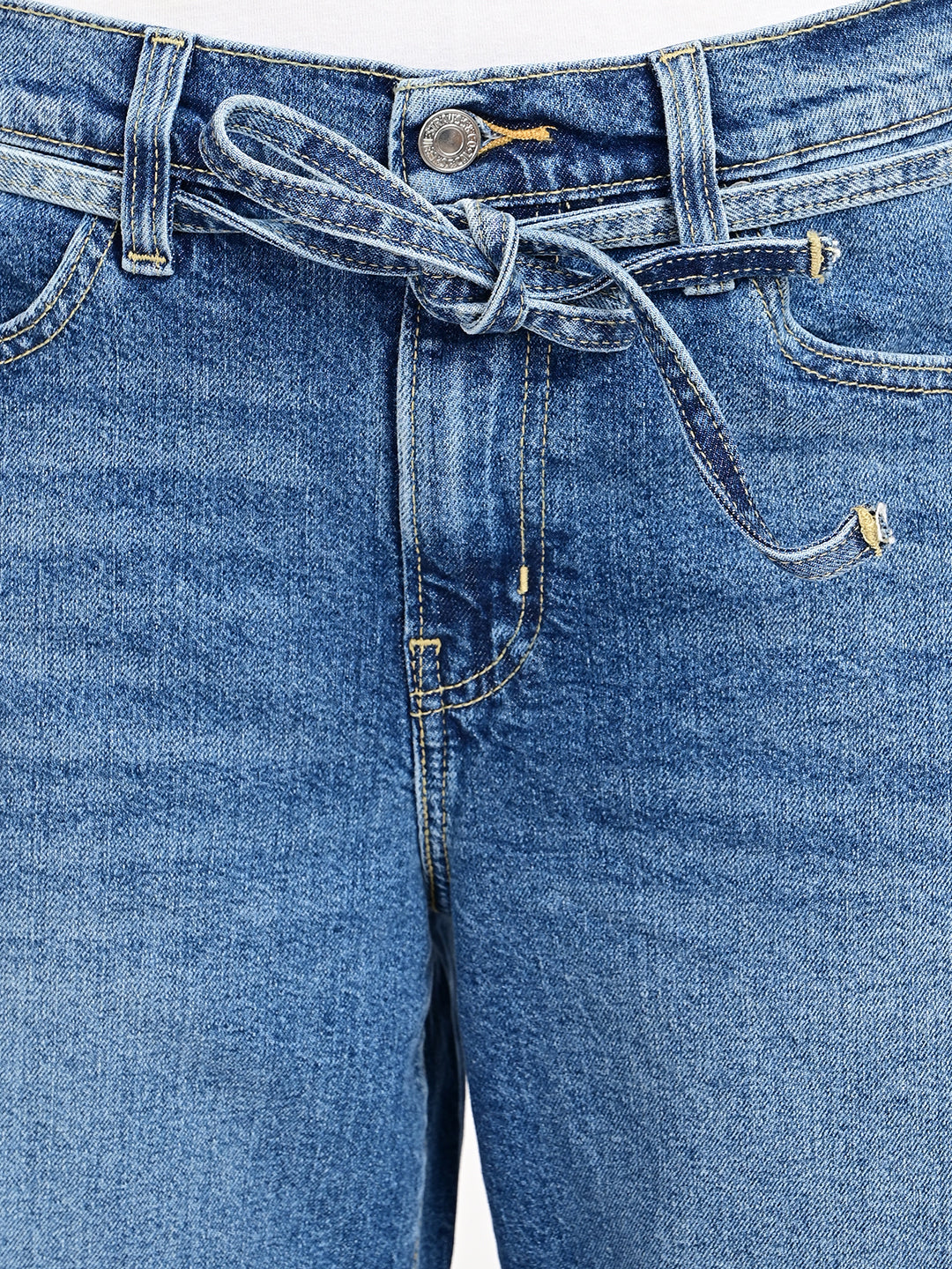 Women's Blue XL Straight Loose Fit Mid Rise Jeans - detail View