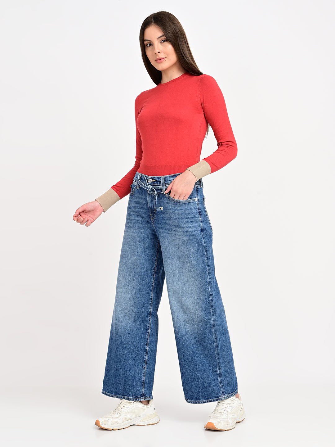 Women's Blue XL Straight Loose Fit Mid Rise Jeans