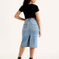 Women's Mid Rise Light Blue Regular Fit Skirt - Back View