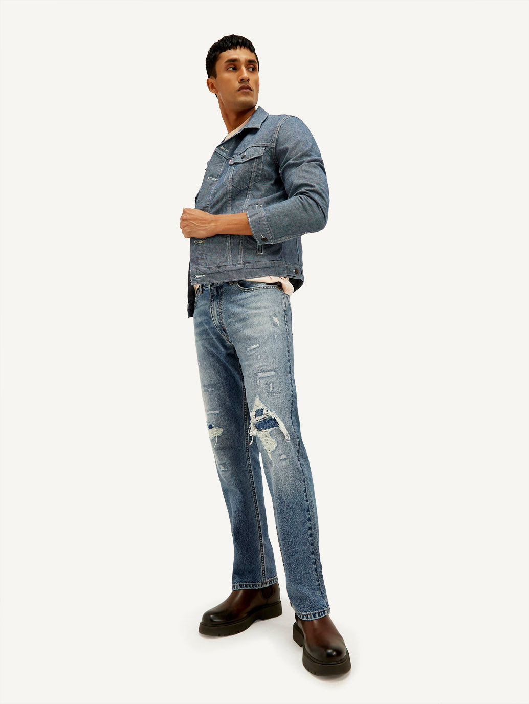 Men's 555 Blue Loose Fit Mid Rise Jeans - Elevated View