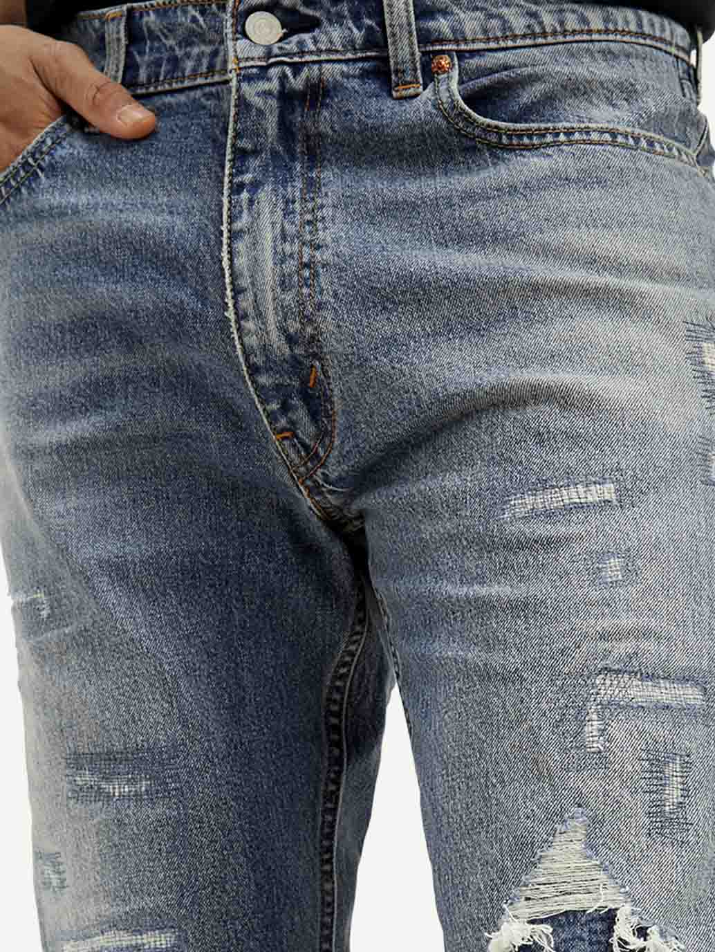Men's 555 Blue Loose Fit Mid Rise Jeans - Detail View