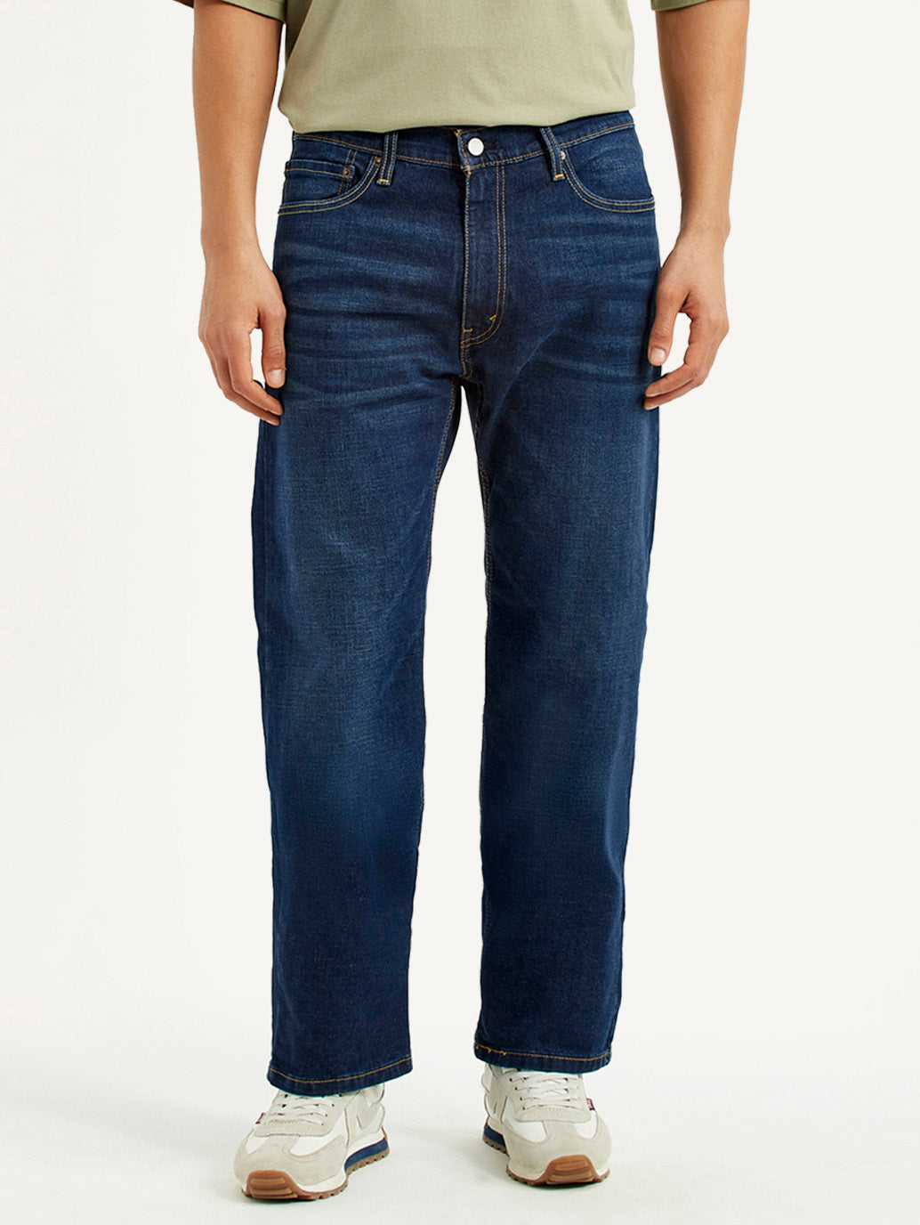 Men's 555 Dark Blue Relaxed Straight Fit Mid Rise Jeans - Front View