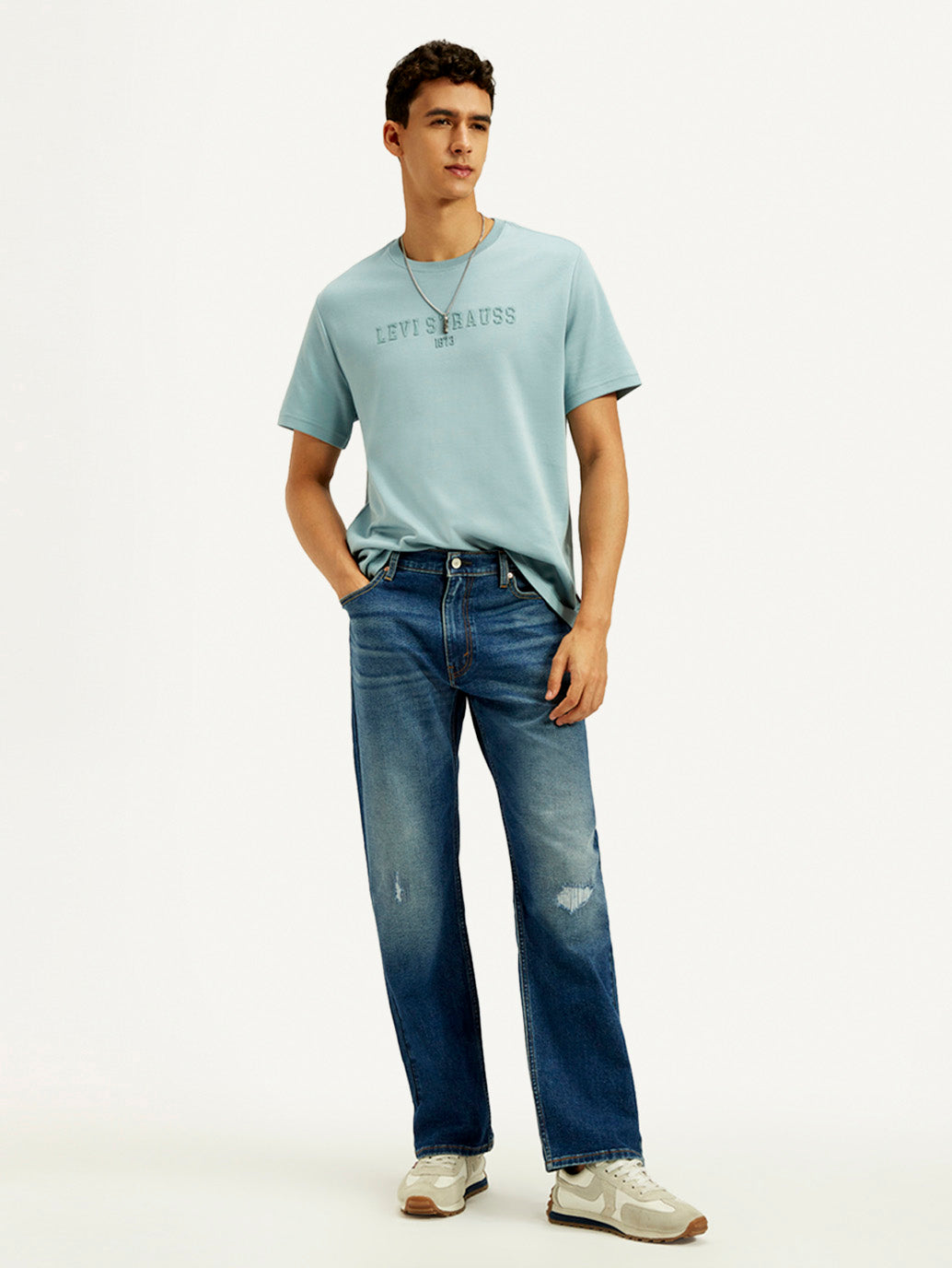 Men's 555 Med Indigo Relaxed Straight Fit Mid Rise Jeans - Styleshot View