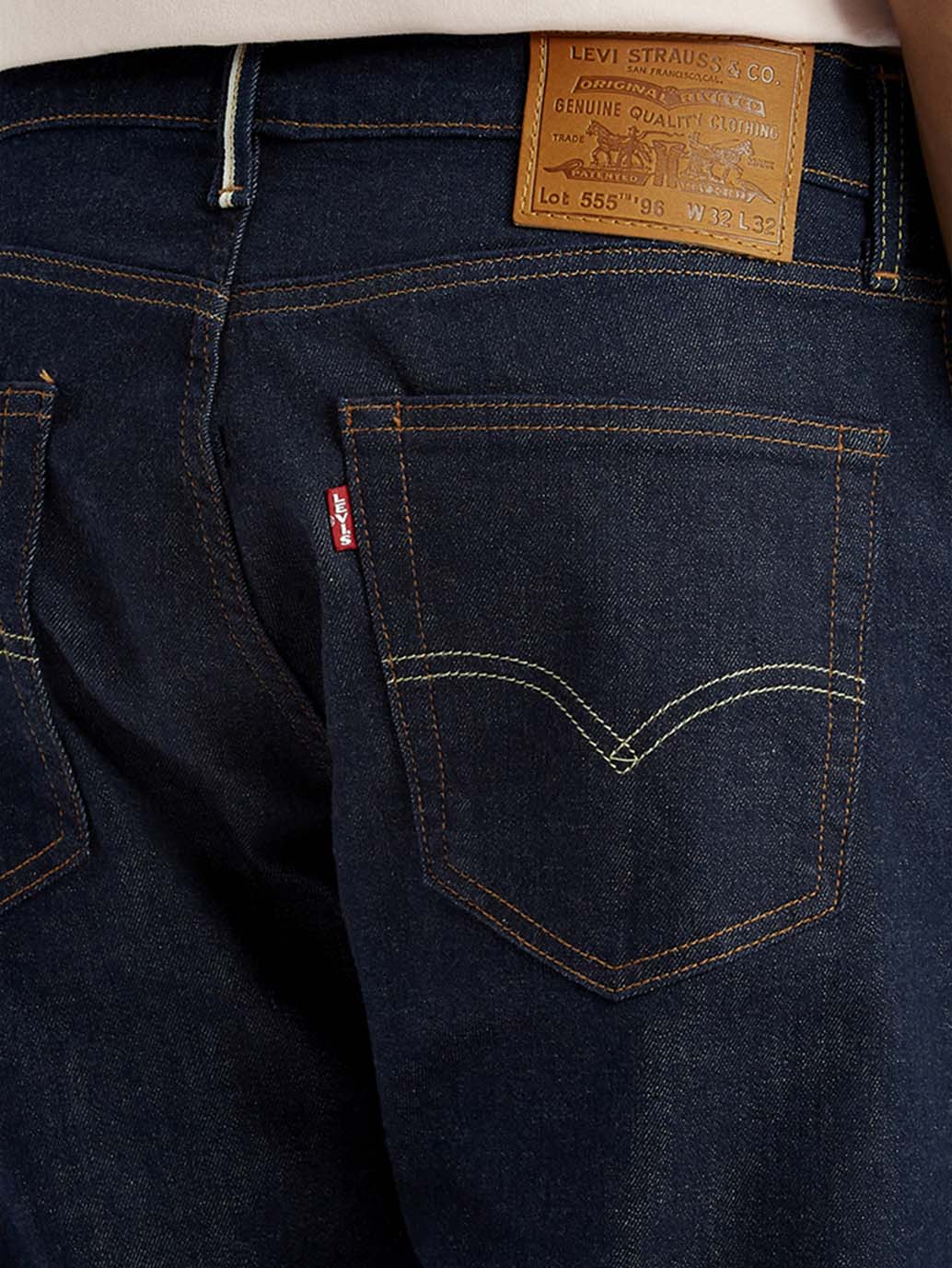 Men's 555 Dark Indigo Loose Fit Mid Rise Selvedge Jeans - Detail View