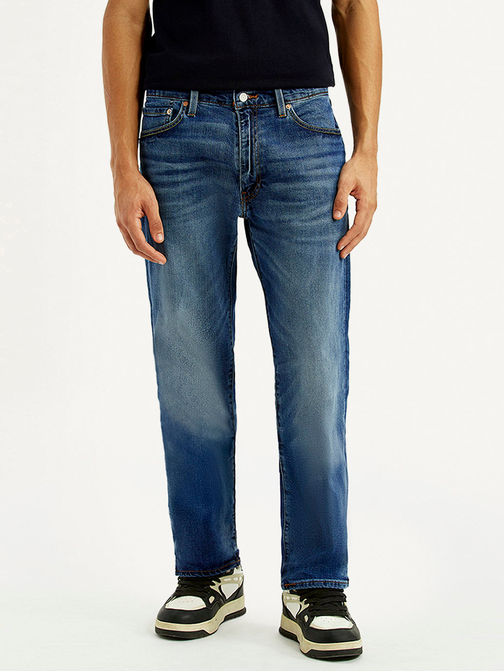 Men's 555 Blue Loose Fit Mid Rise Selvedge Jeans - Front View