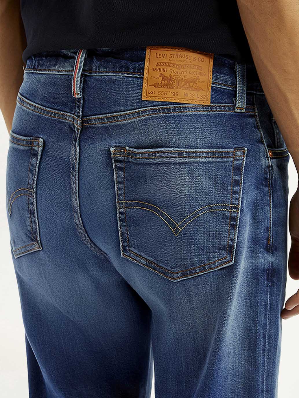 Men's 555 Blue Loose Fit Mid Rise Selvedge Jeans - Detail View