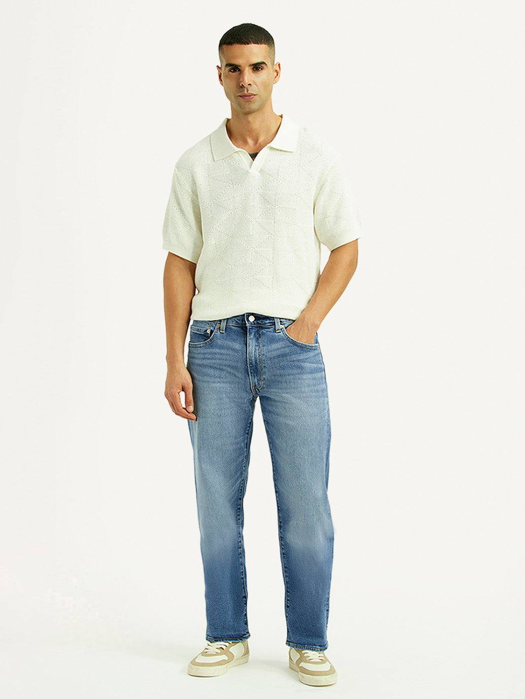 Men's 555 Light Blue Relaxed Straight Straight Fit Mid Rise Jeans - Front View
