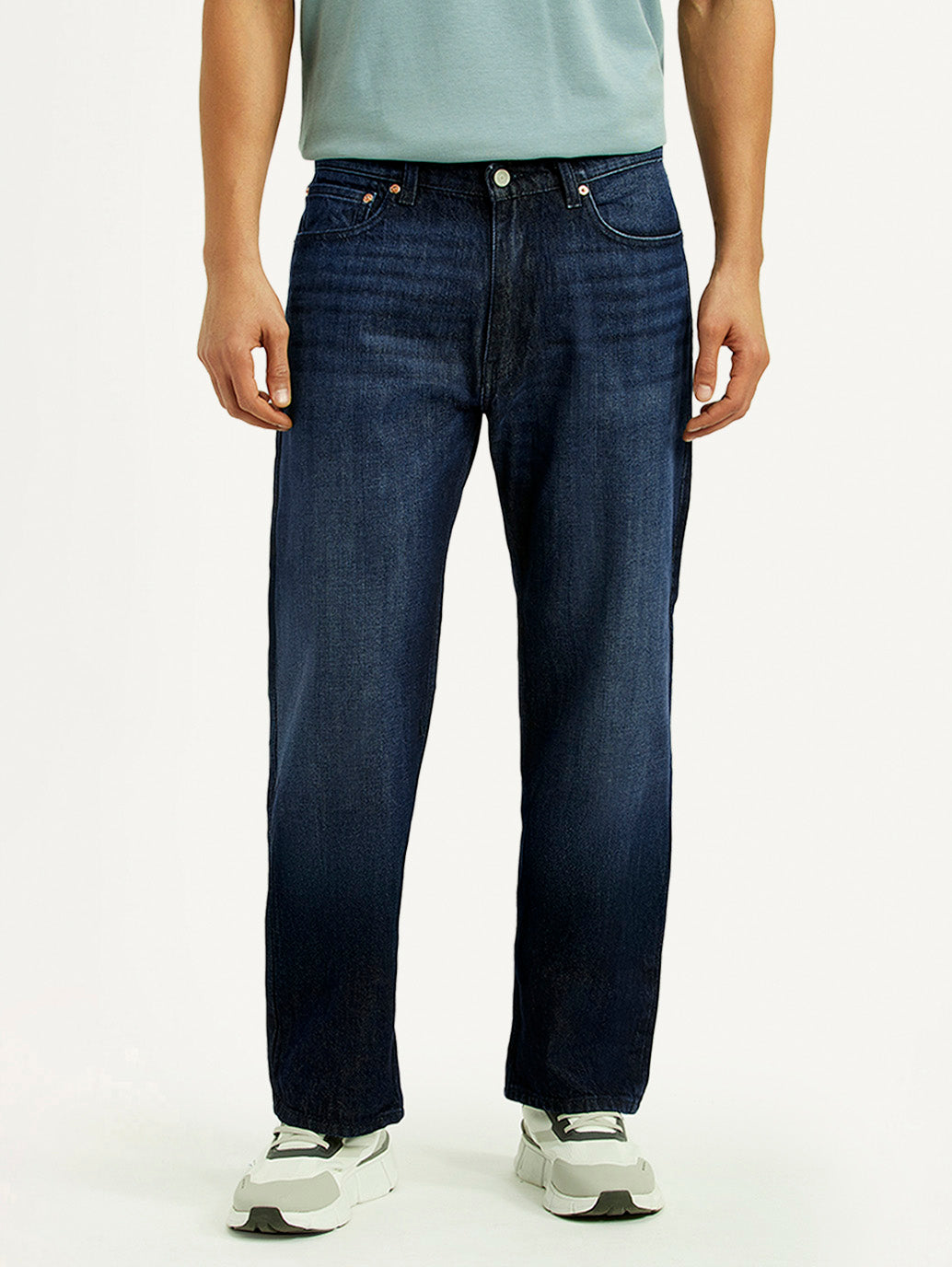 Men's 555 Dark Blue Relaxed Straight Fit Mid Rise Jeans - Front View