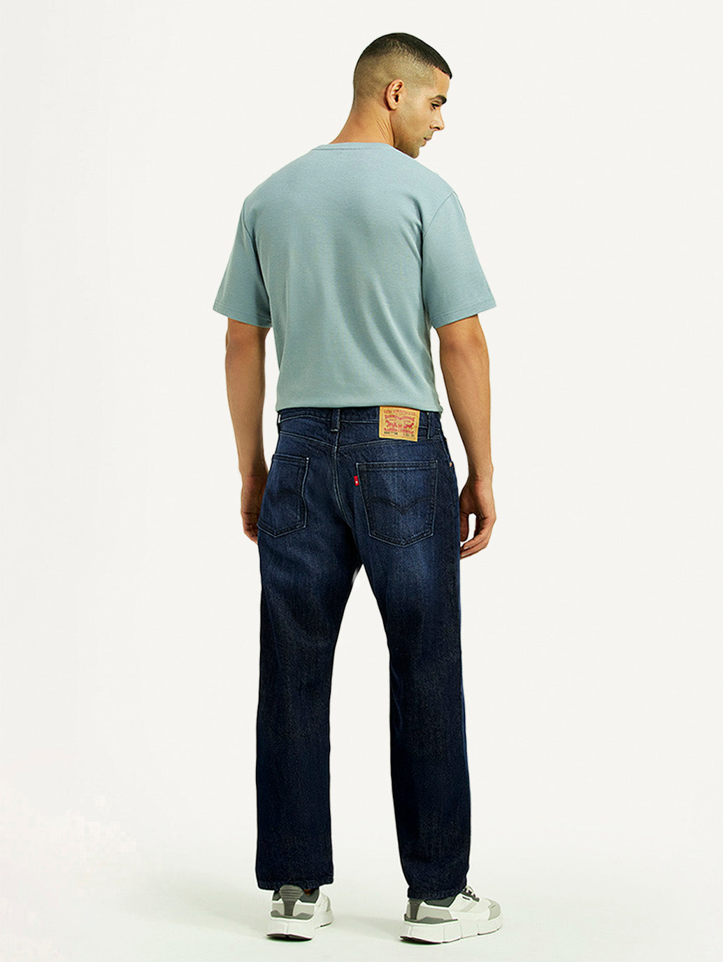 Men's 555 Dark Blue Relaxed Straight Fit Mid Rise Jeans - Back View