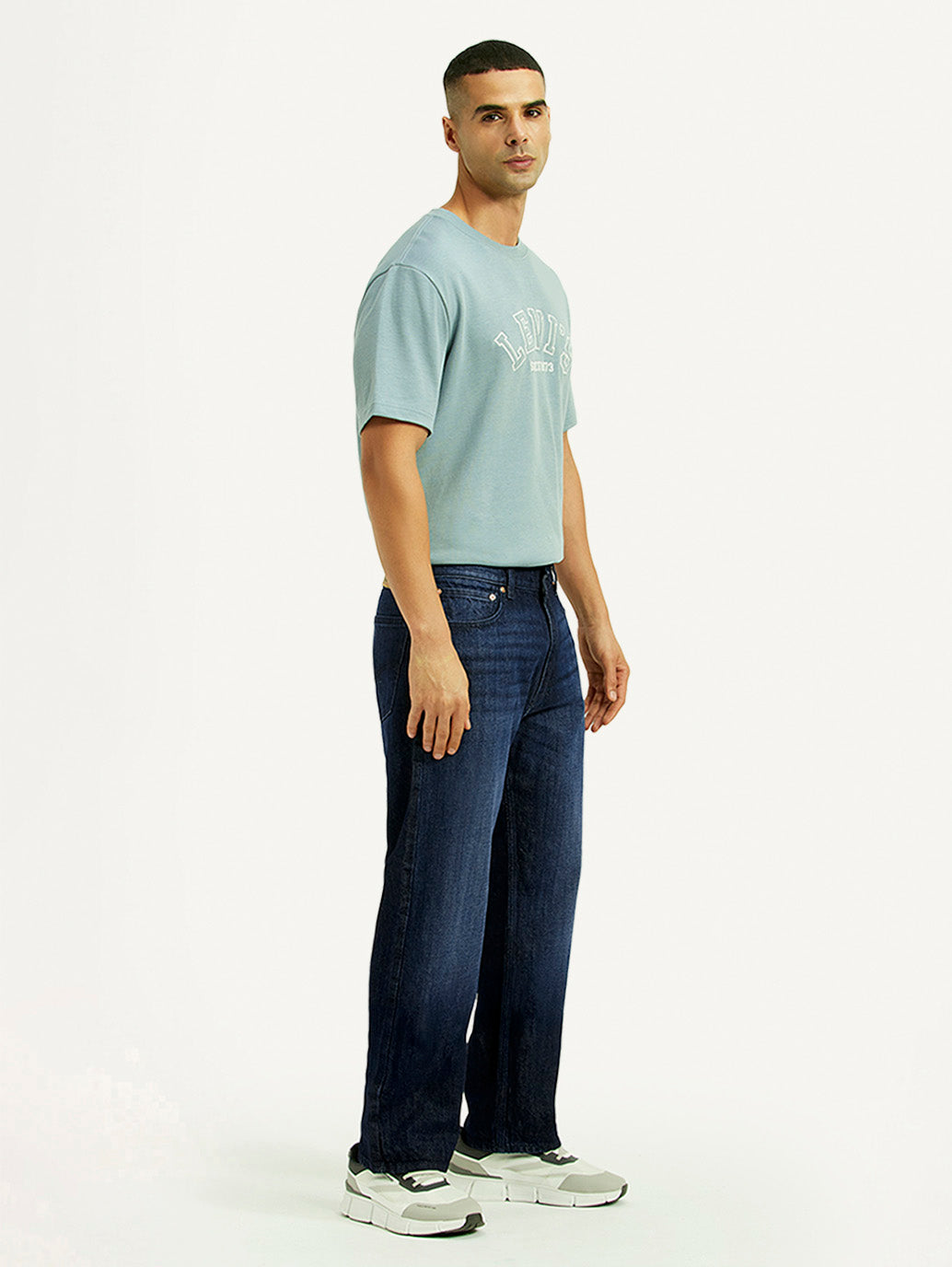 Men's 555 Dark Blue Relaxed Straight Fit Mid Rise Jeans - Side View