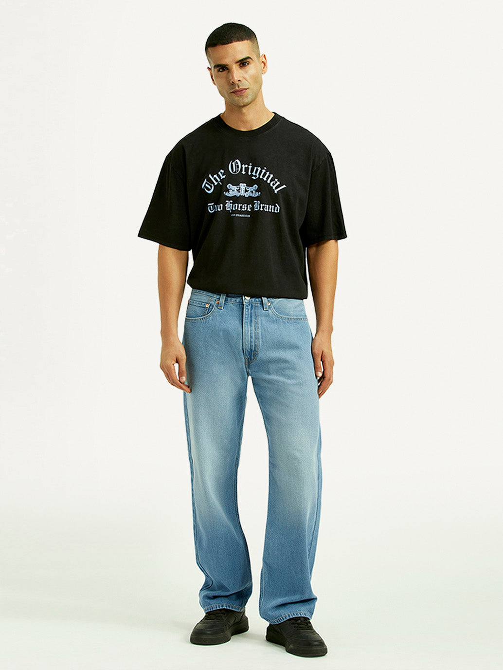 Men's 555 Light Blue Relaxed Straight Fit Mid Rise Jeans - Front View