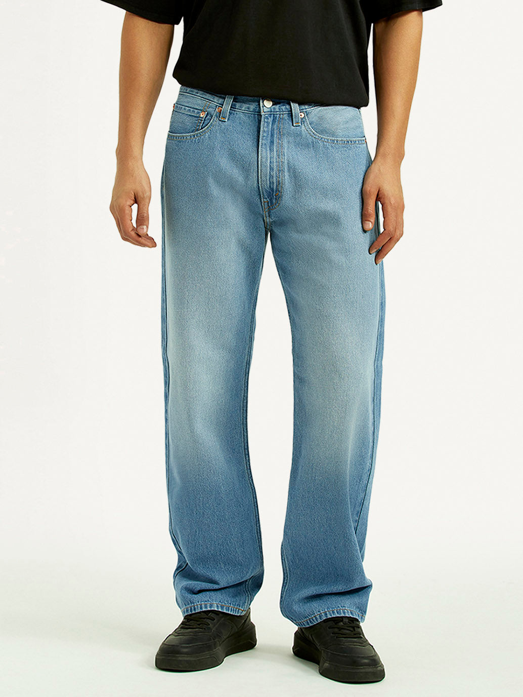 Men's 555 Light Blue Relaxed Straight Fit Mid Rise Jeans - Front View