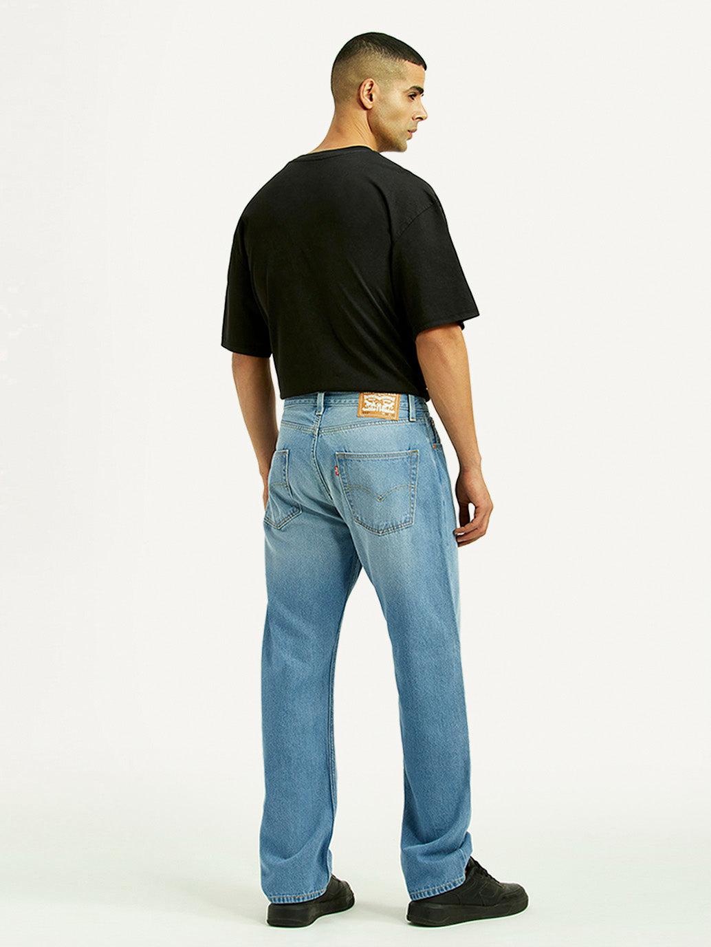 Men's 555 Light Blue Relaxed Straight Fit Mid Rise Jeans - Back View