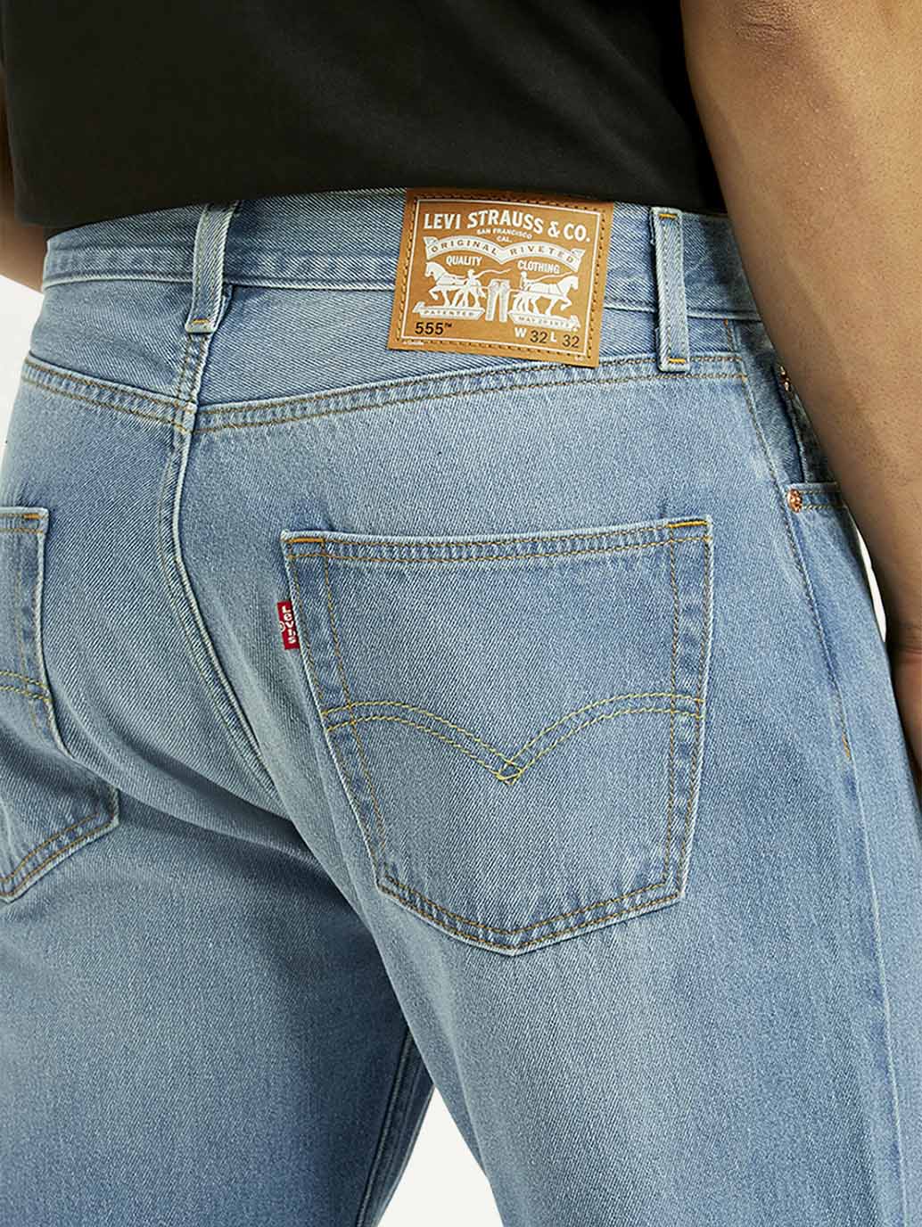 Men's 555 Light Blue Relaxed Straight Fit Mid Rise Jeans - Detail View