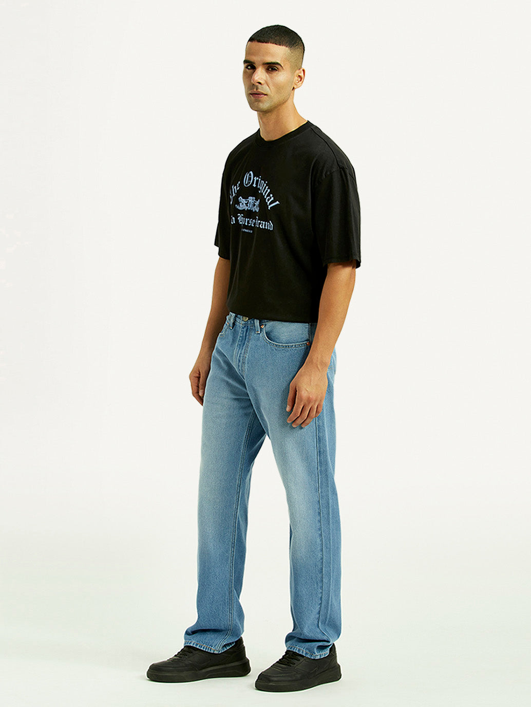 Men's 555 Light Blue Relaxed Straight Fit Mid Rise Jeans - Side View