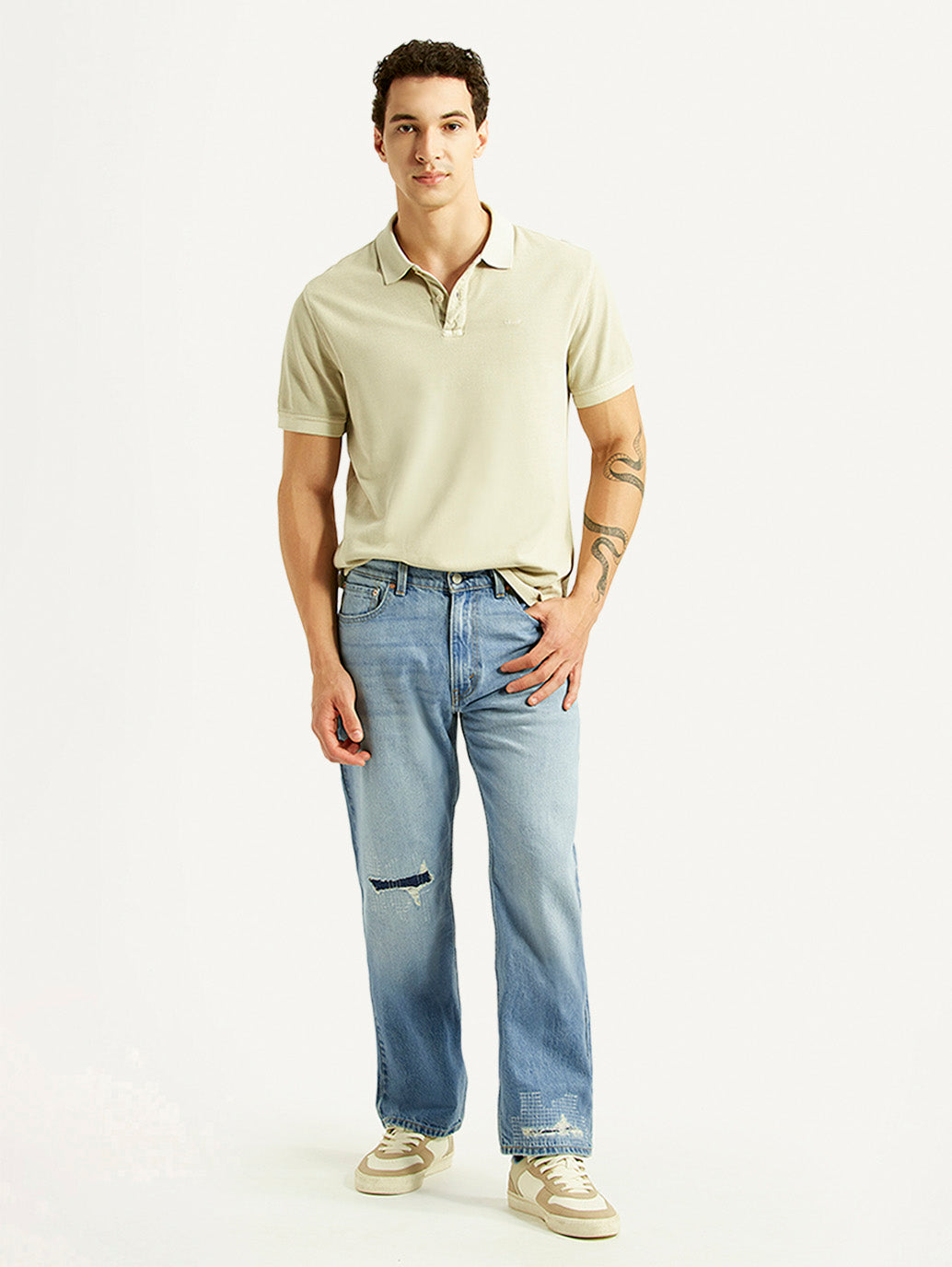 Men's 555 Light Blue Relaxed Straight Fit Mid Rise Jeans