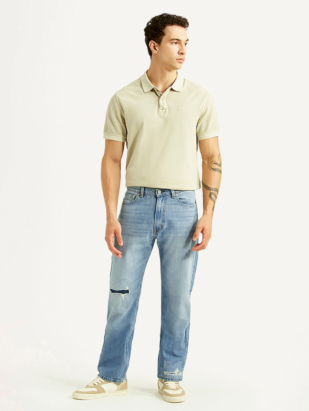 Men's 555 Light Blue Relaxed Straight Fit Mid Rise Jeans - Front View