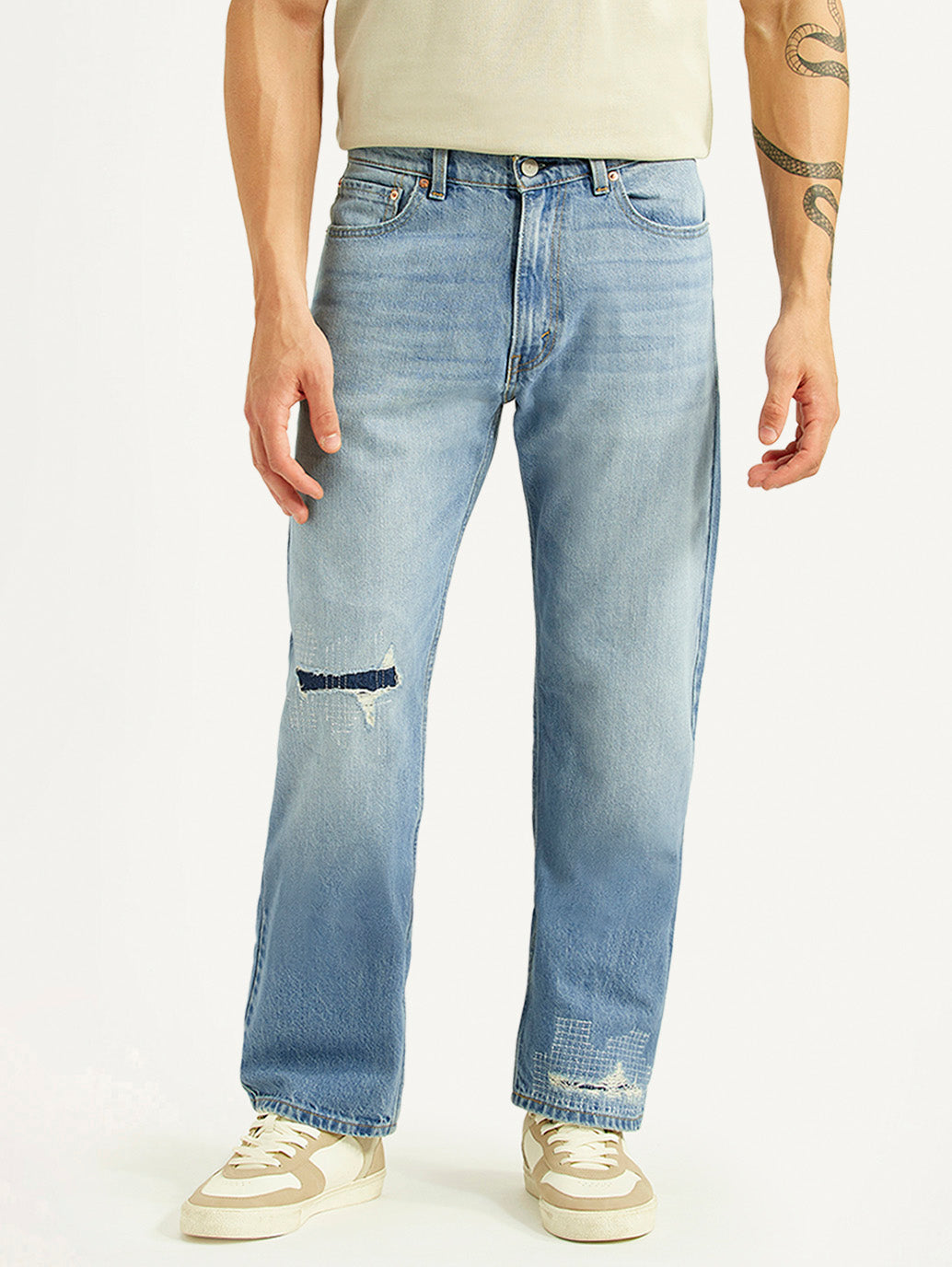 Men's 555 Light Blue Relaxed Straight Fit Mid Rise Jeans - Front View