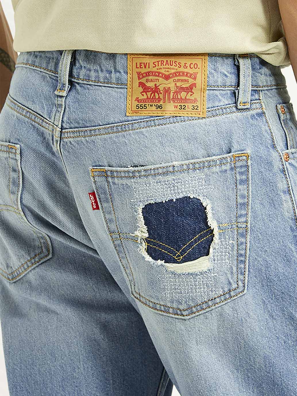 Men's 555 Light Blue Relaxed Straight Fit Mid Rise Jeans - Detail View