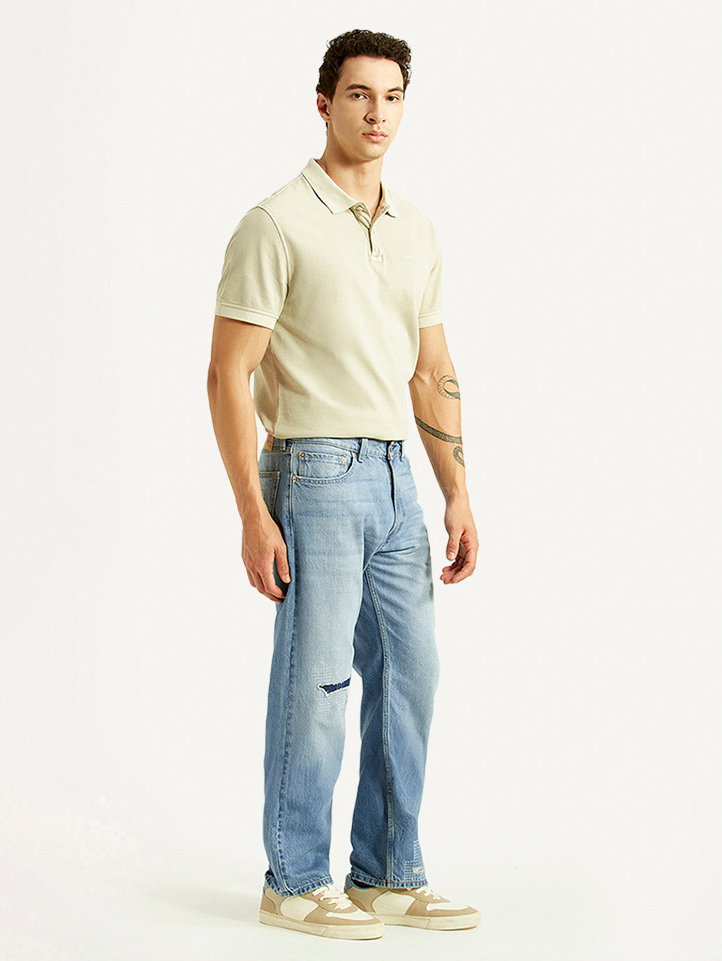 Men's 555 Light Blue Relaxed Straight Fit Mid Rise Jeans - Side View