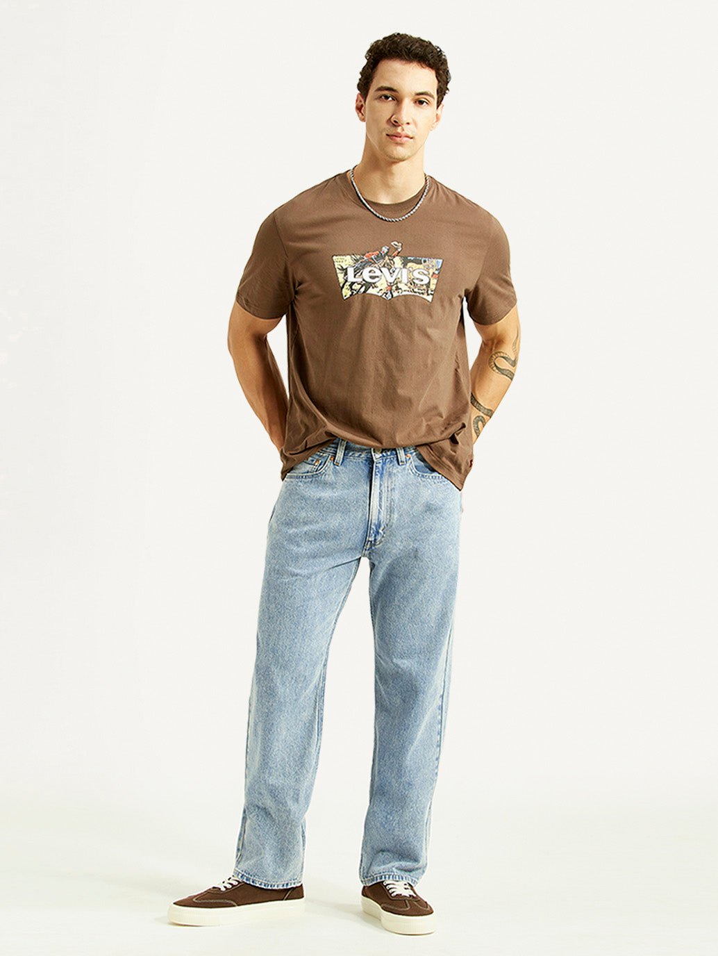 Men's 555 Light Blue Relaxed Straight Fit Mid Rise Jeans