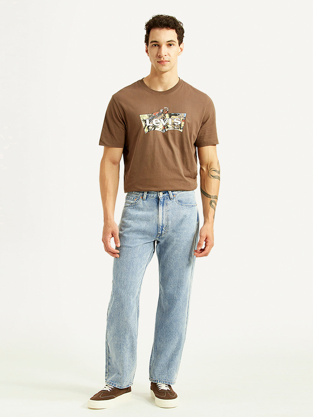 Men's 555 Light Blue Relaxed Straight Fit Mid Rise Jeans - Front View