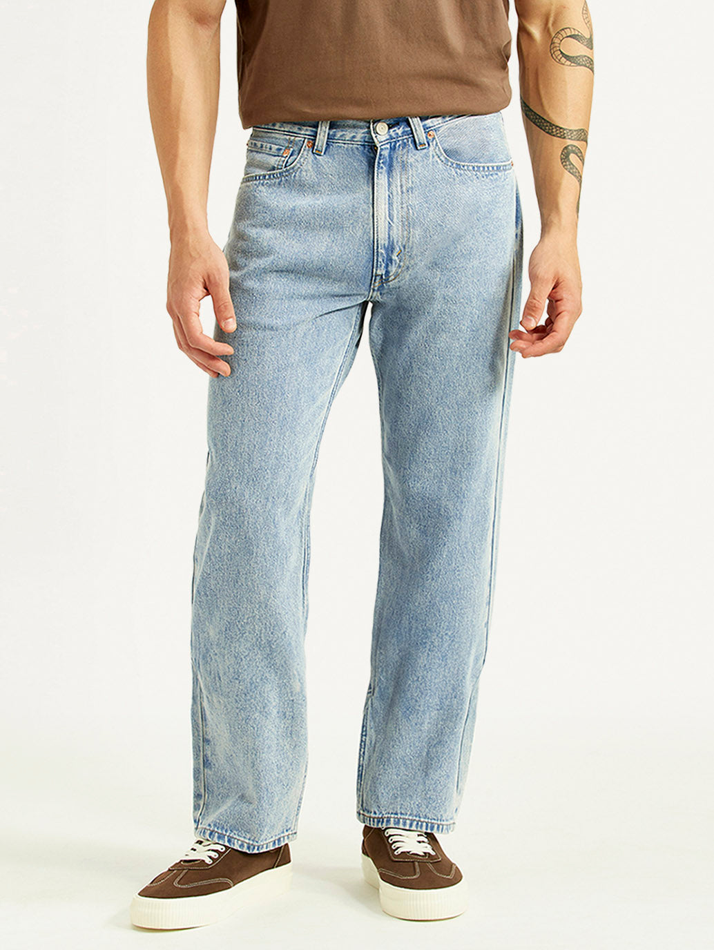 Men's 555 Light Blue Relaxed Straight Fit Mid Rise Jeans - Front View