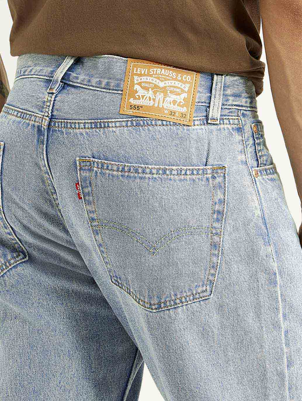 Men's 555 Light Blue Relaxed Straight Fit Mid Rise Jeans - Detail View
