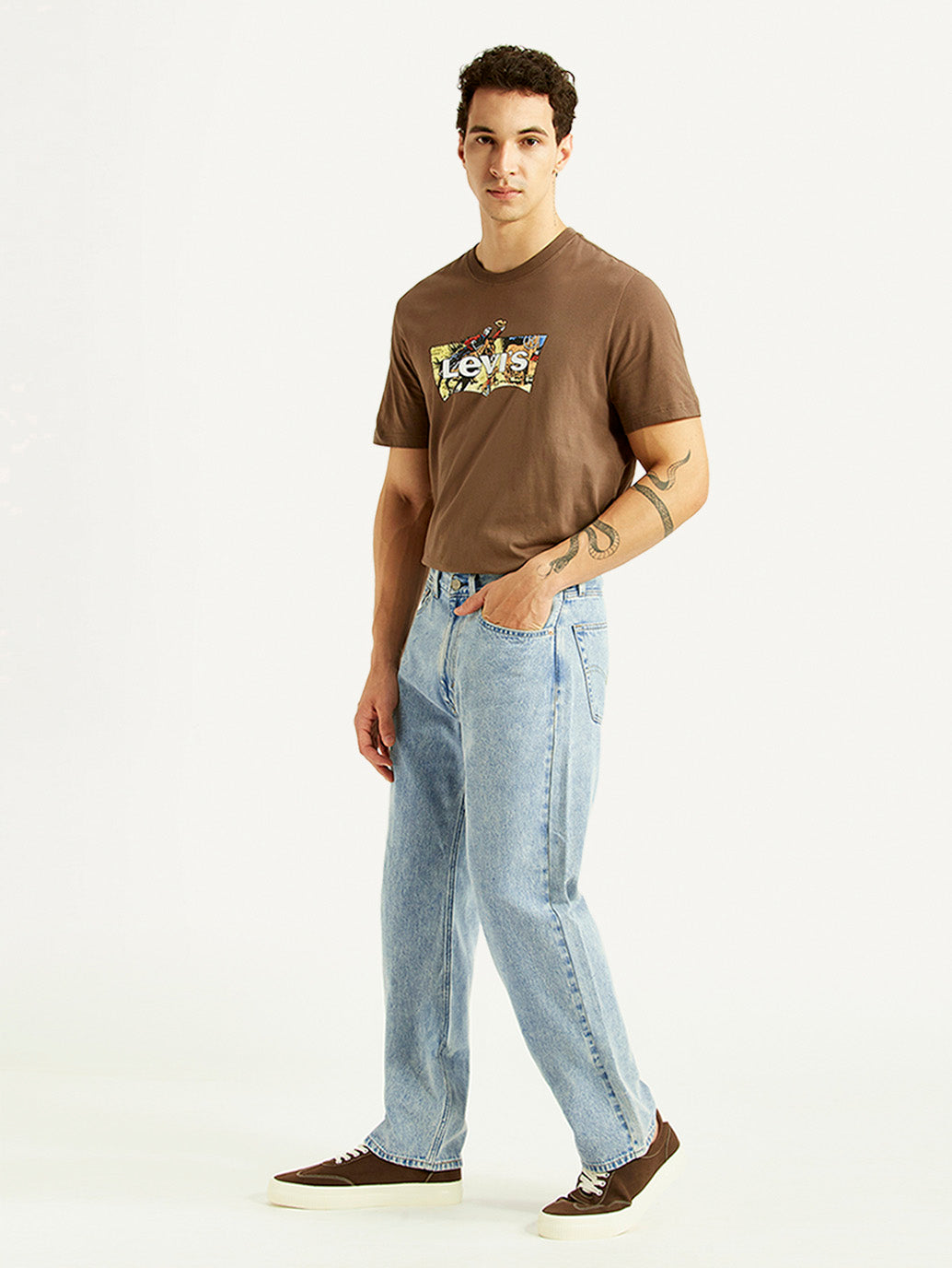 Men's 555 Light Blue Relaxed Straight Fit Mid Rise Jeans - Side View