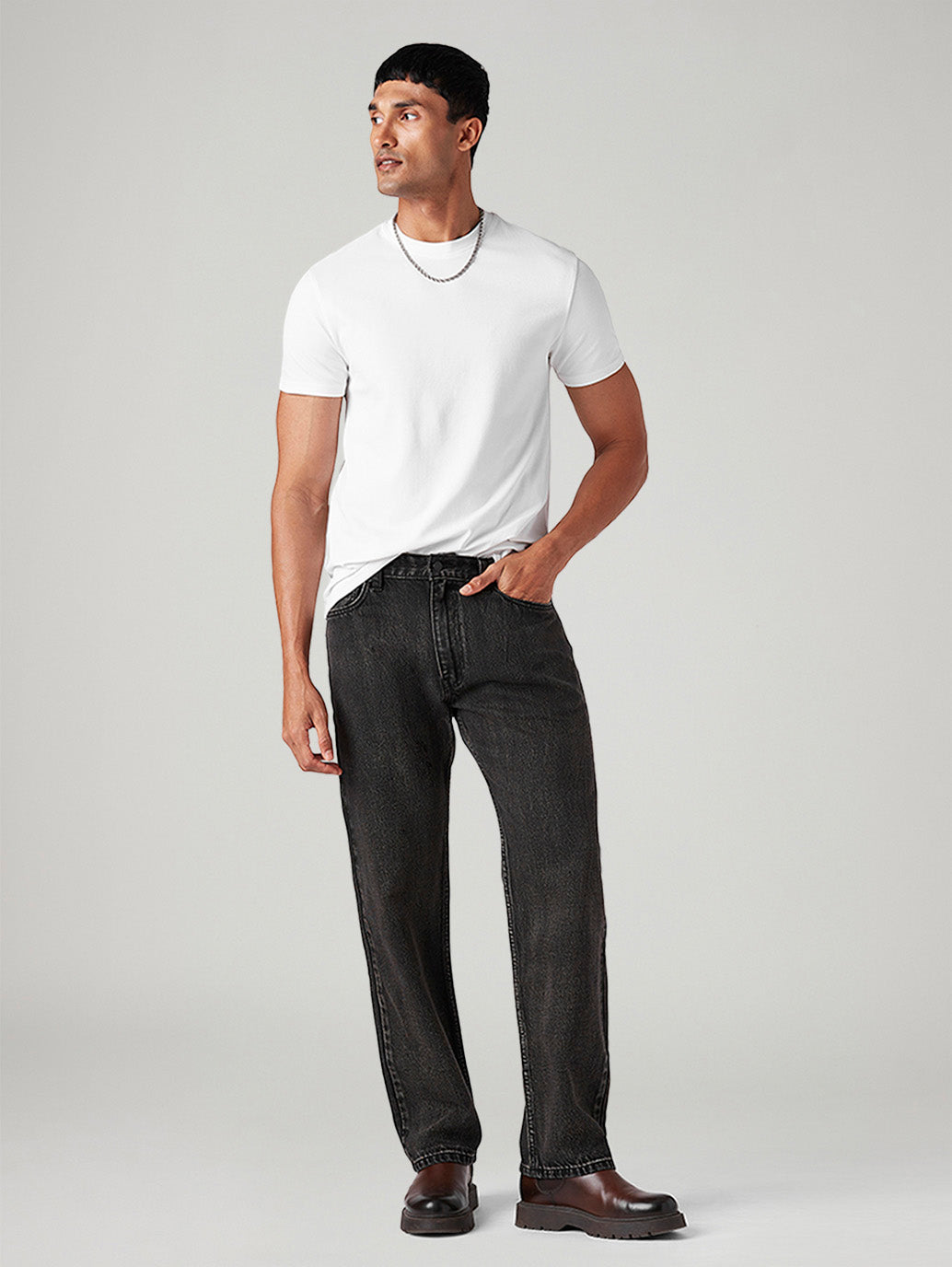 Men's 555 Charcoal Grey Relaxed Straight Fit Mid Rise Tinted Jeans