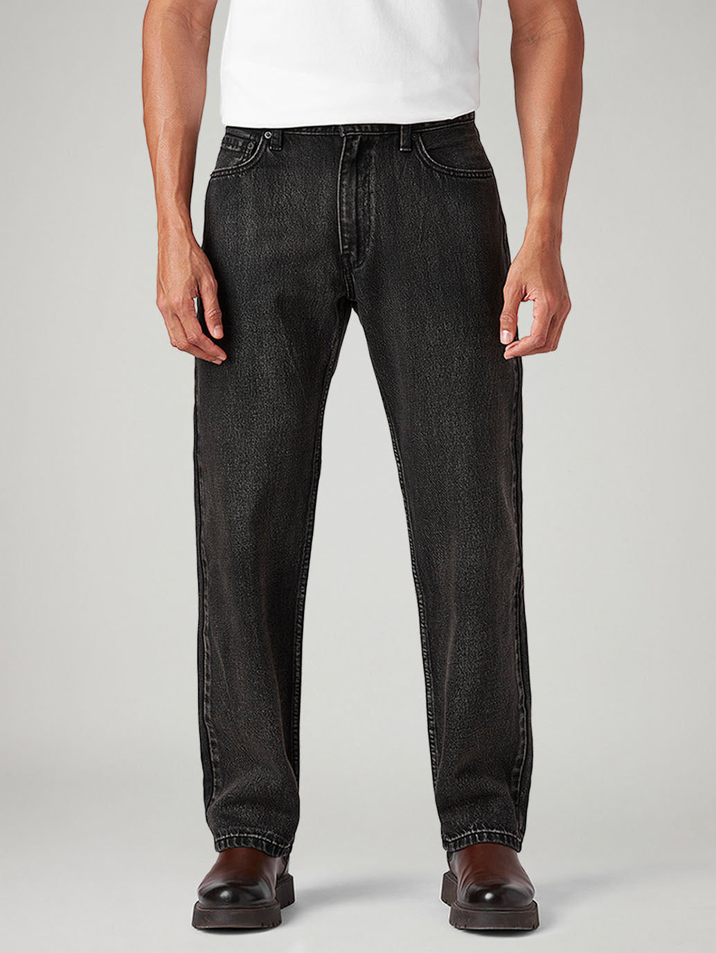 Men's 555 Charcoal Grey Relaxed Straight Fit Mid Rise Tinted Jeans - Front View