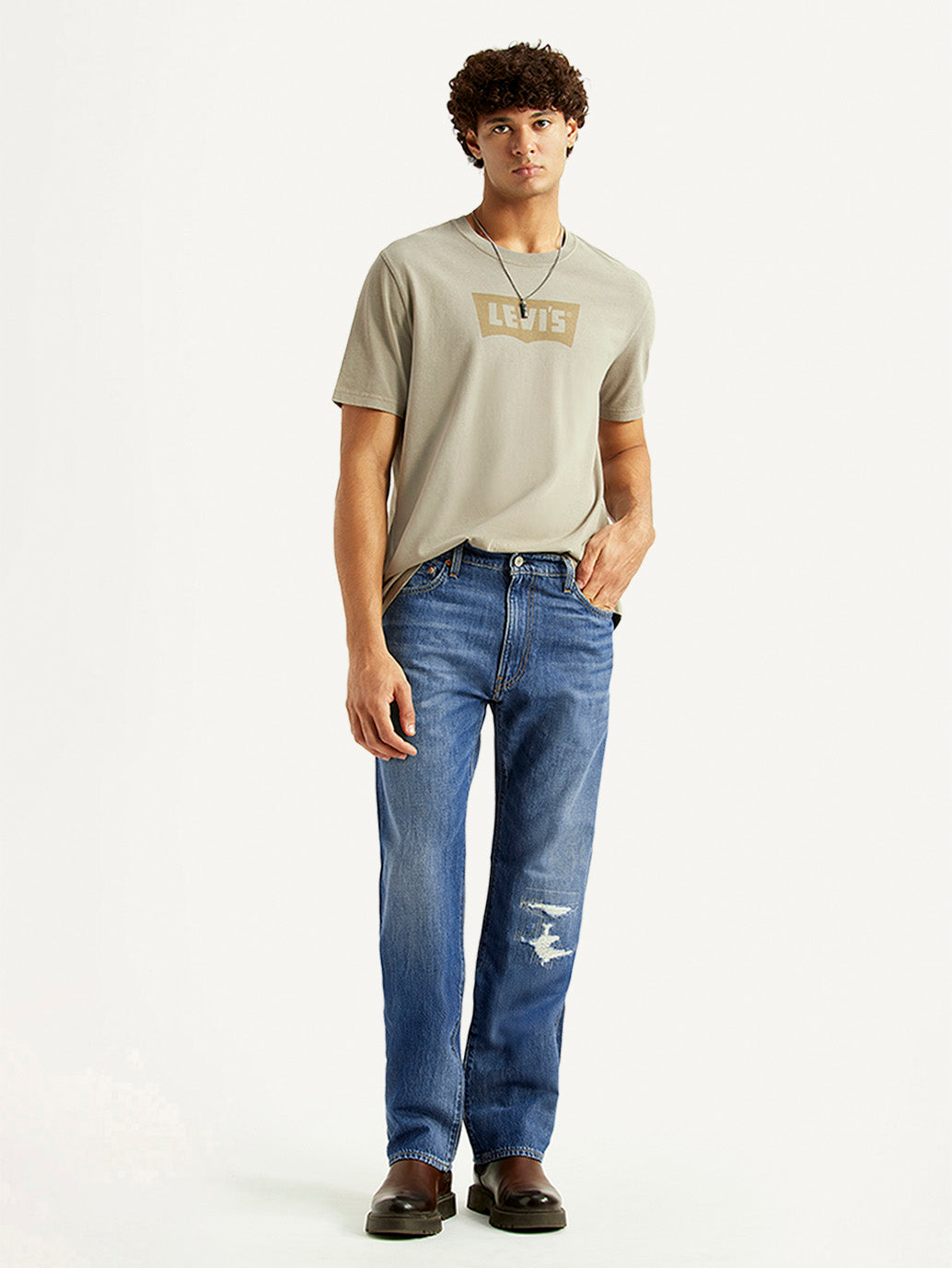 Men's 555 Blue Relaxed Straight Fit Mid Rise Selvedge Jeans