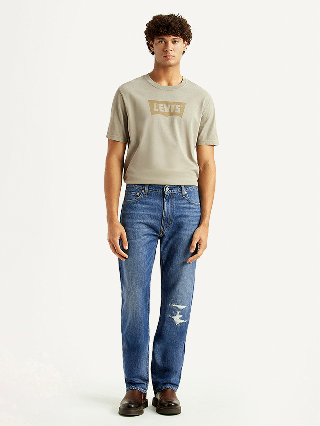 Men's 555 Blue Relaxed Straight Fit Mid Rise Selvedge Jeans - Front View