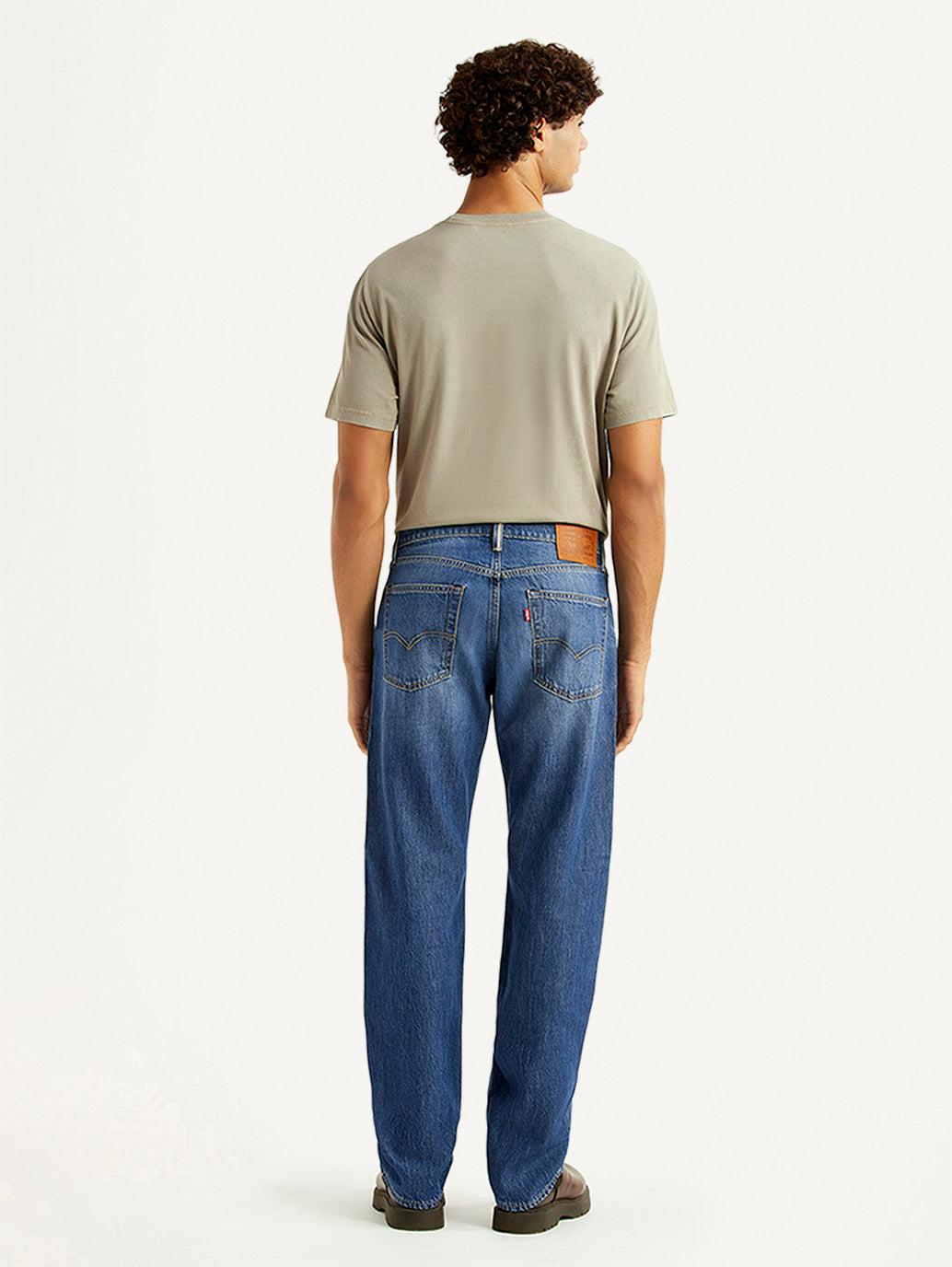 Men's 555 Blue Relaxed Straight Fit Mid Rise Selvedge Jeans - Back View