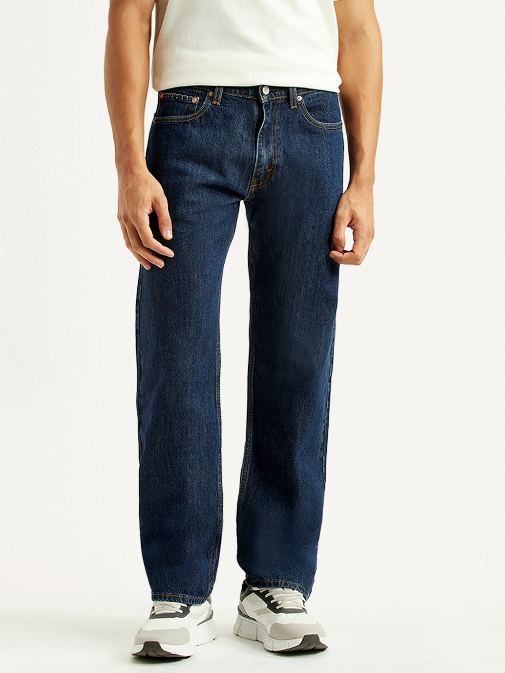 Men's 555 Navy Relaxed Straight Fit Mid Rise Jeans - Front View