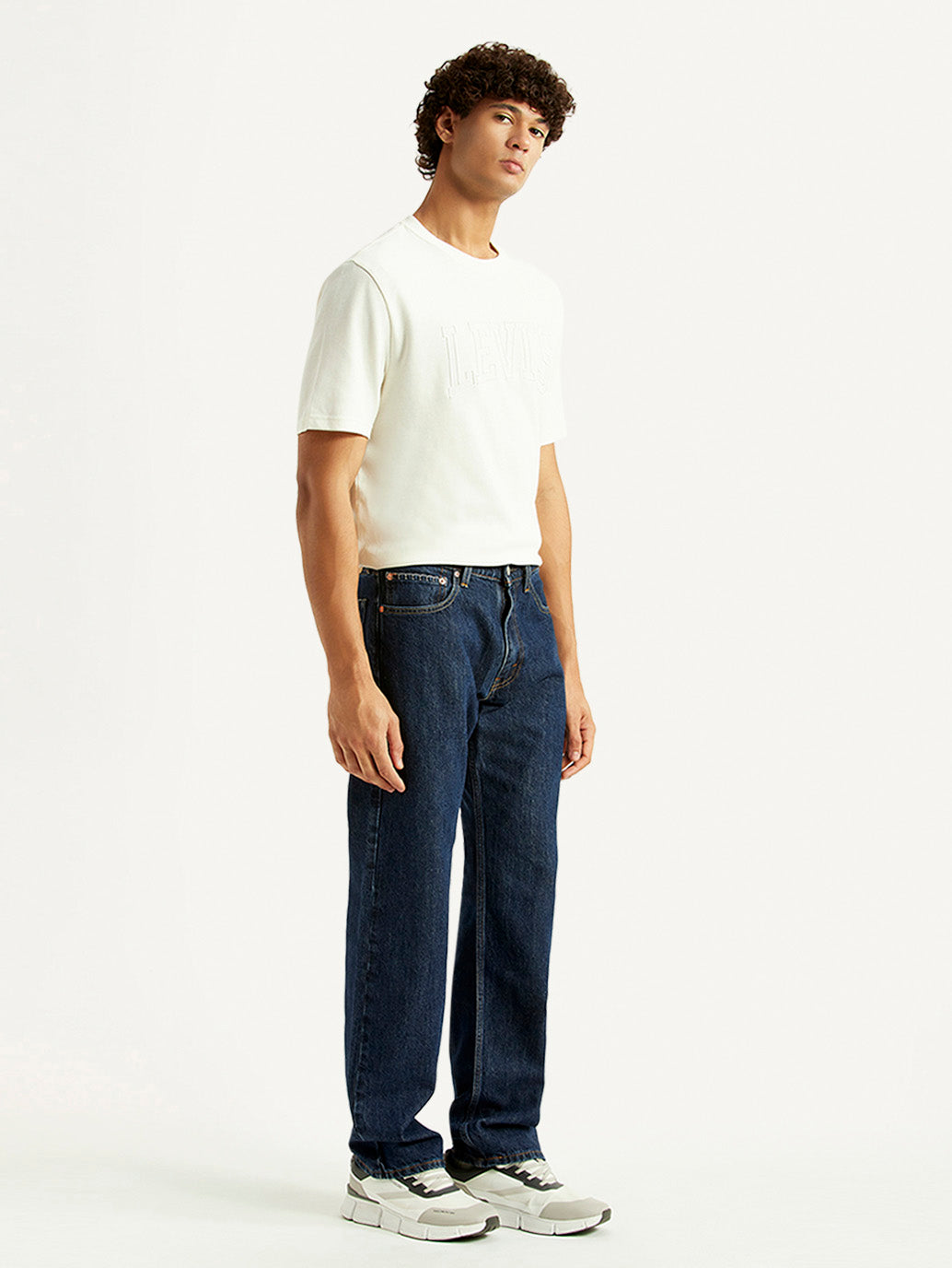 Men's 555 Navy Relaxed Straight Fit Mid Rise Jeans - Side View