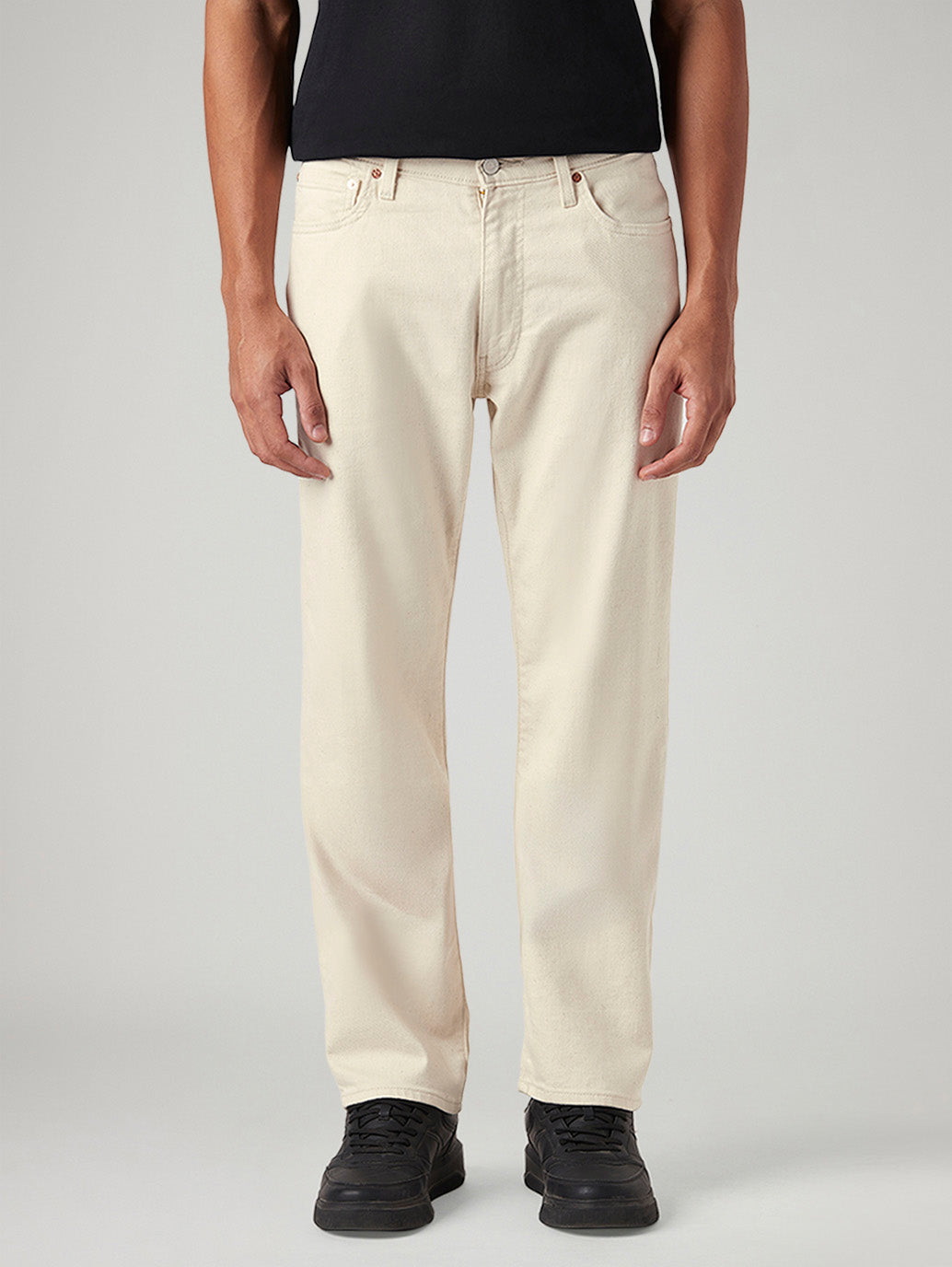 Men's 555 Beige Relaxed Straight Fit Mid Rise Linen Jeans - Front View