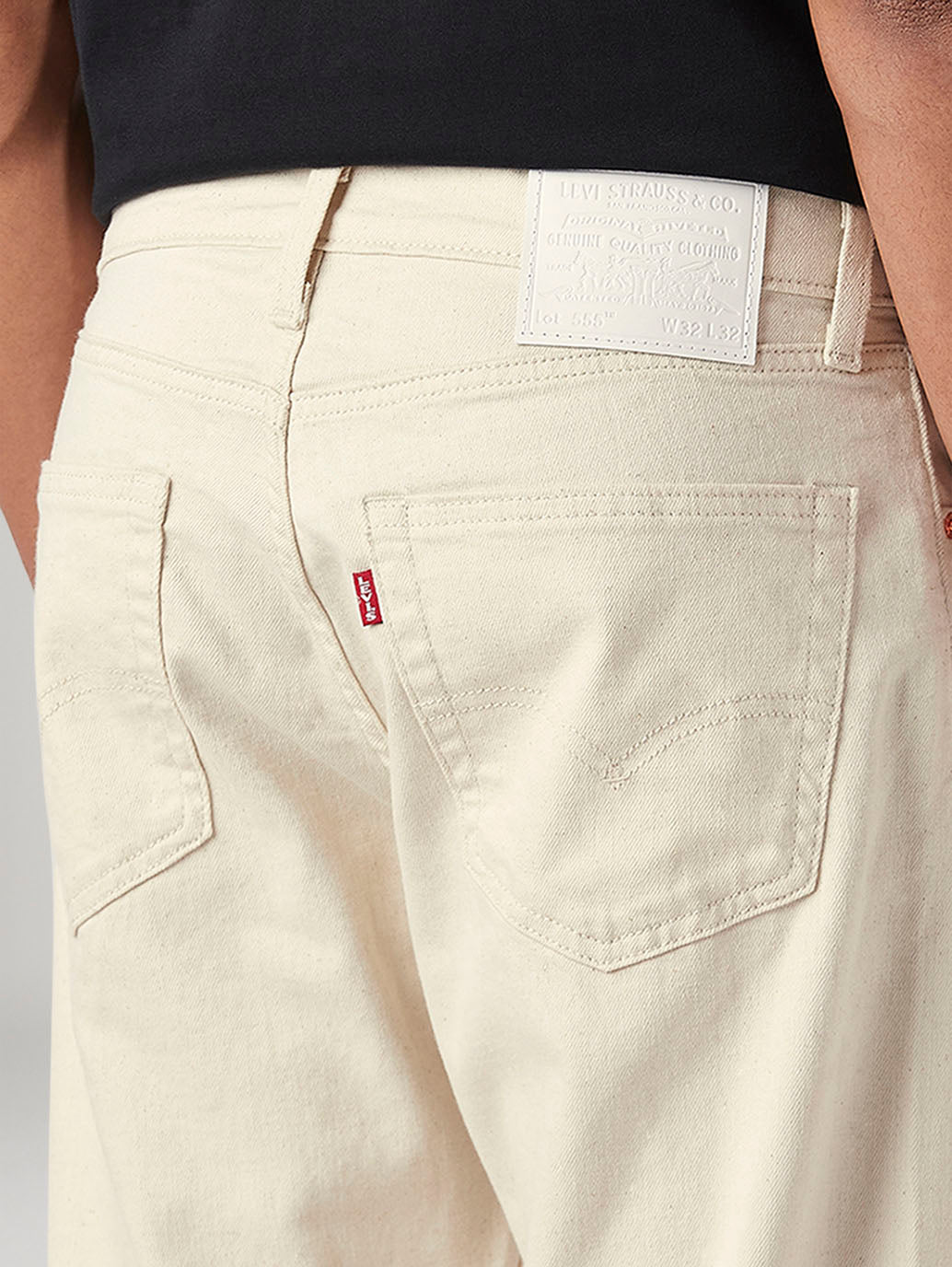 Men's 555 Beige Relaxed Straight Fit Mid Rise Linen Jeans - Detail View