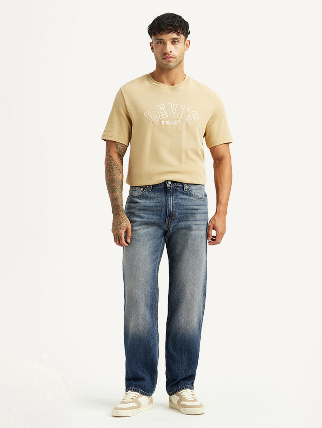 Men's Tinted 555 Blue Relaxed Straight Fit Mid Rise Jeans - Front View