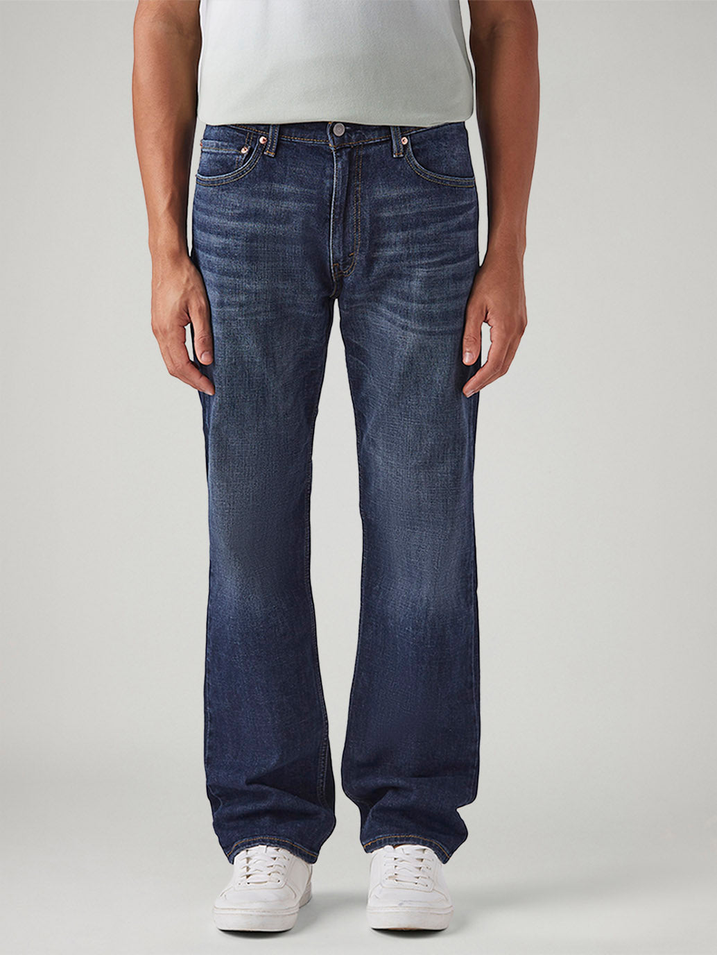 Men's 555 Dark Blue Relaxed Straight Fit Mid Rise Cross Hatch Jeans - Front View