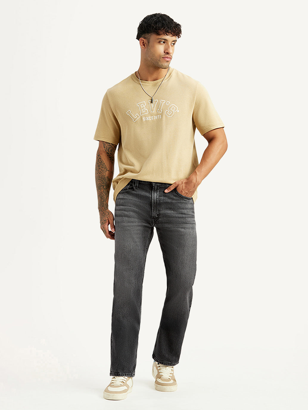 Men's 555 Charcoal Grey Relaxed Straight Fit Mid Rise Jeans - Styleshot View