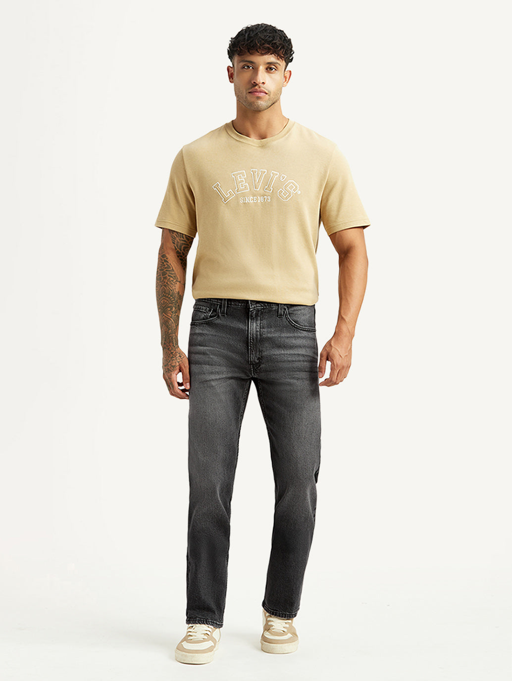 Men's 555 Charcoal Grey Relaxed Straight Fit Mid Rise Jeans - Front View