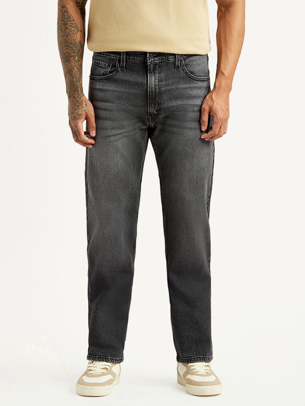 Men's 555 Charcoal Grey Relaxed Straight Fit Mid Rise Jeans - Front View